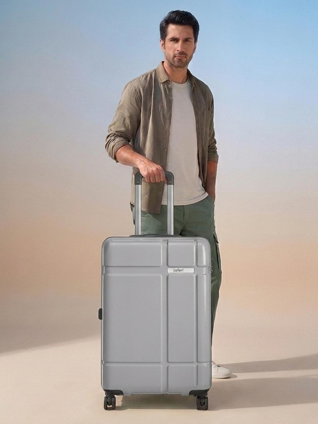 Buy Safari Route Silver Polycarbonate Hard Sided Large Trolley Bag Suitcase 77cm -  - Accessories for Unisex