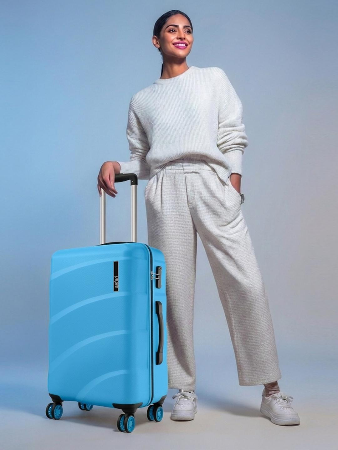 Buy Safari Zuno Blue Hard Sided 8 Wheel Large Trolley Bag Suitcase - - Accessories for Unisex