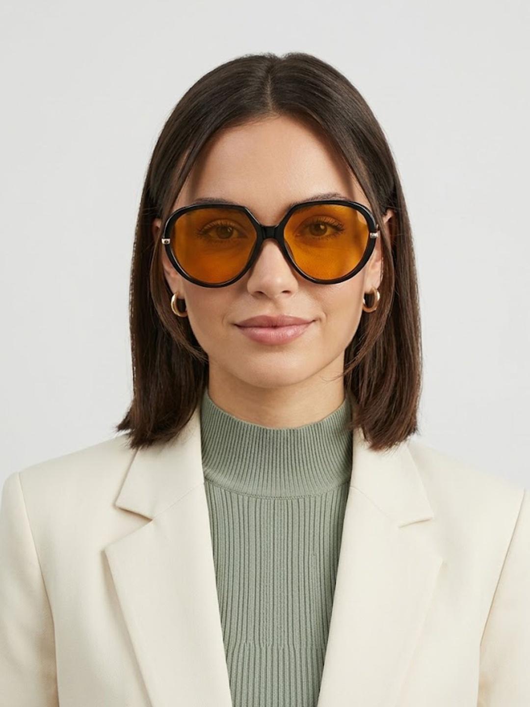 Buy LULU & SKY Women Orange Lens & Black Oversized Sunglasses With - - Accessories for Women