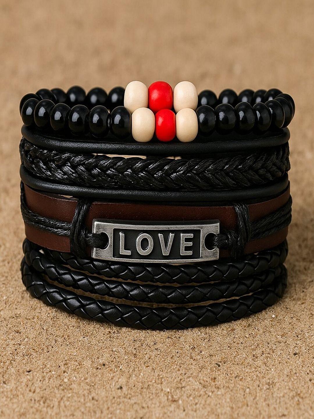 Buy UNIVERSITY TRENDZ Unisex Set Of 4 Black & Brown Leather Multistrand Bracelets - - Accessories for Unisex