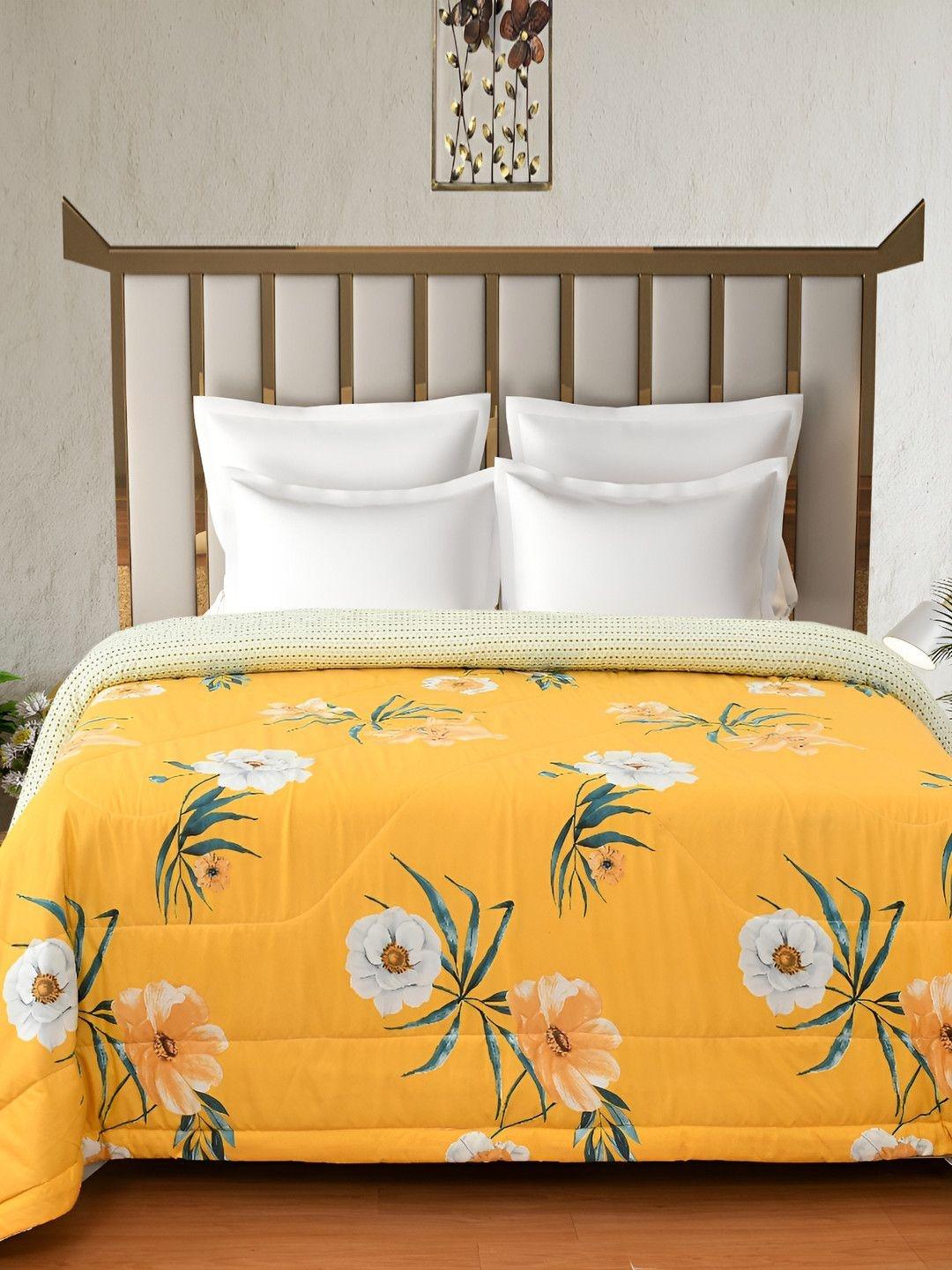Buy Florida Yellow & Green Printed Cotton Reversible AC Room 180 GSM Double Bed Comforter - - Home for Unisex