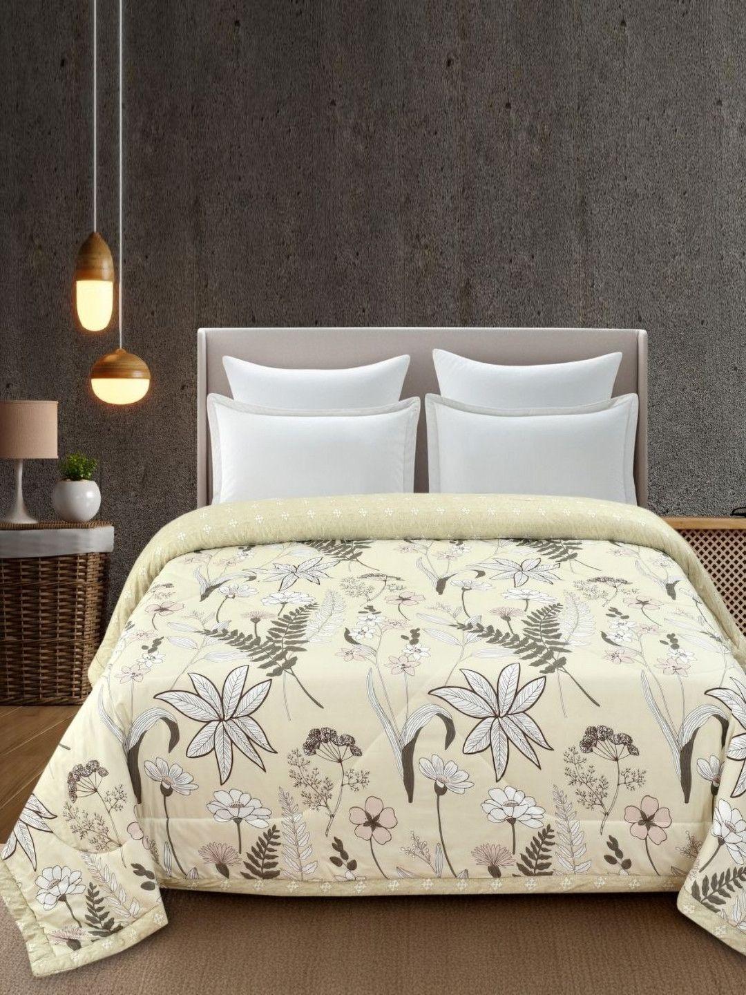 Buy Florida Cream Coloured & Grey Floral Microfiber AC Room Double Bed Comforter - - Home for Unisex