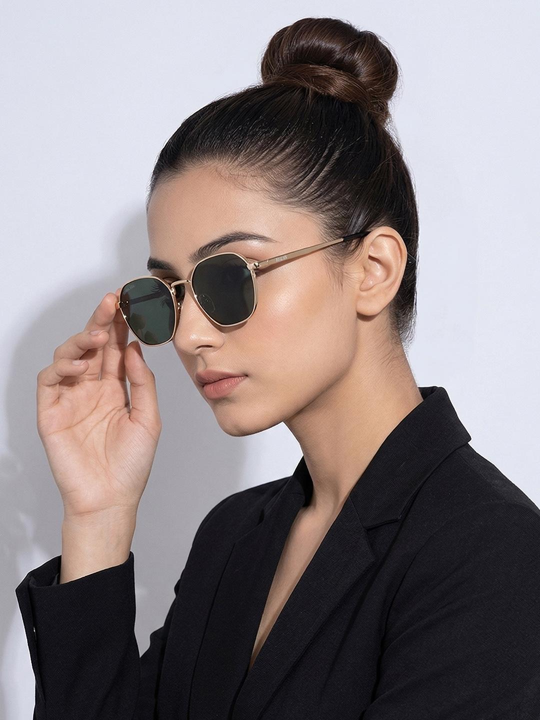 Buy ROYAL SON Unisex Green Lens & Gold Toned Square Sunglasses With - - Accessories for Unisex