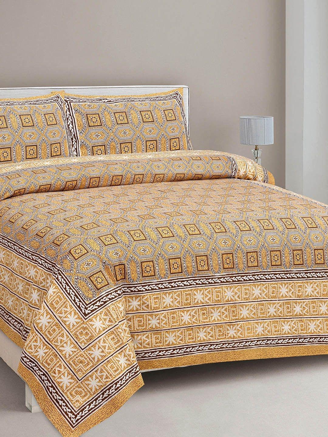 Buy CLOTHOLOGY Mustard Geometric Lattice The Heritage Mosaic 180 TC Cotton King Bedsheet With 2 Pillow Cover -  - Home for Unisex