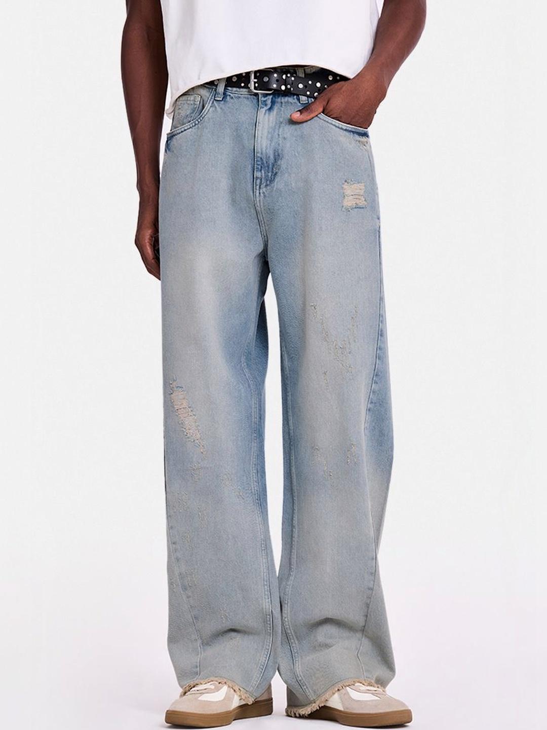 Snitch Light Blue Baggy Mid-Rise Jeans