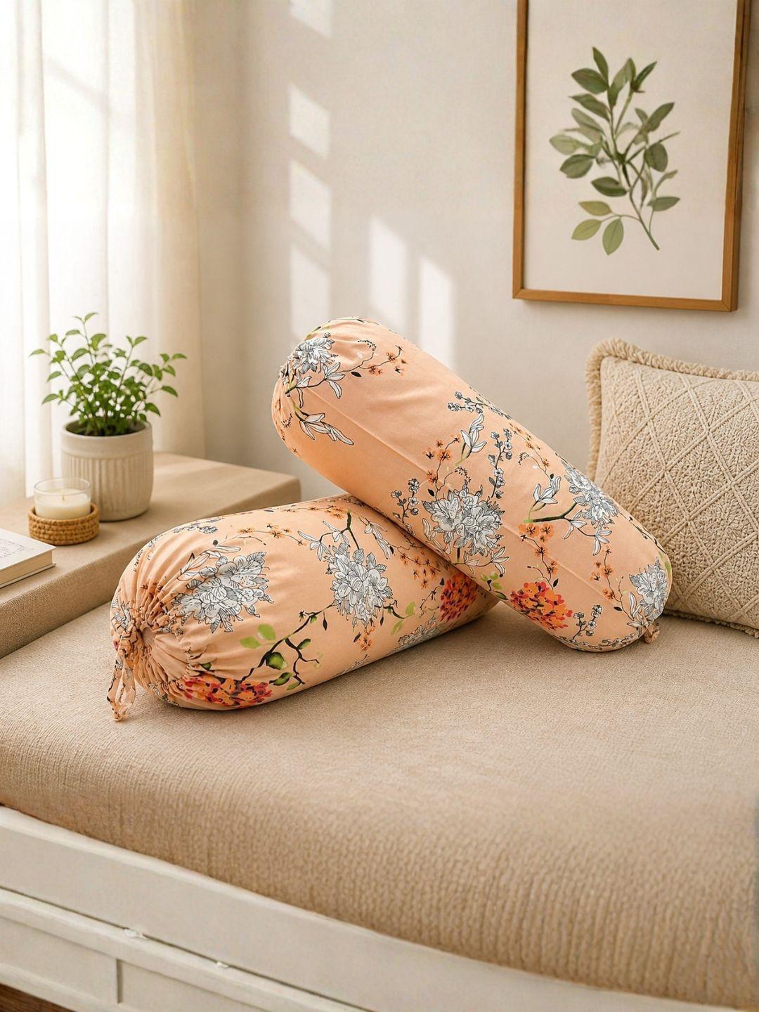 Buy SWAYAM 2 Pcs Peach Coloured & Grey Printed Cotton Bolster Covers -  - Home for Unisex