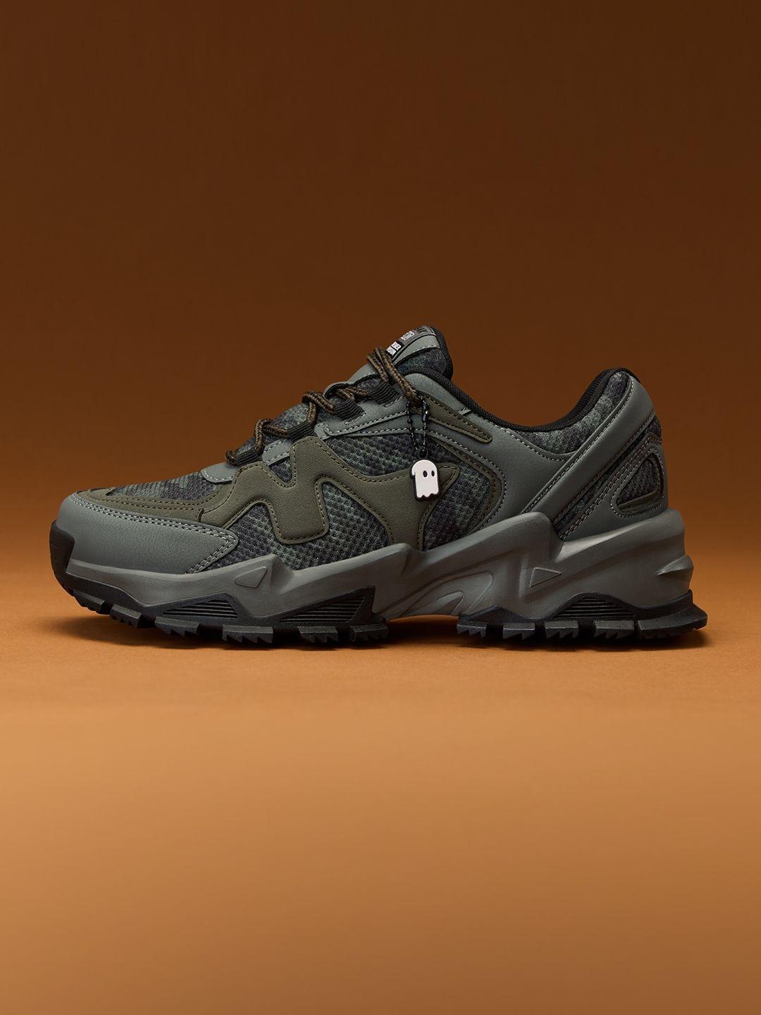 The Souled Store Men Olive Low Top Sneakers Green