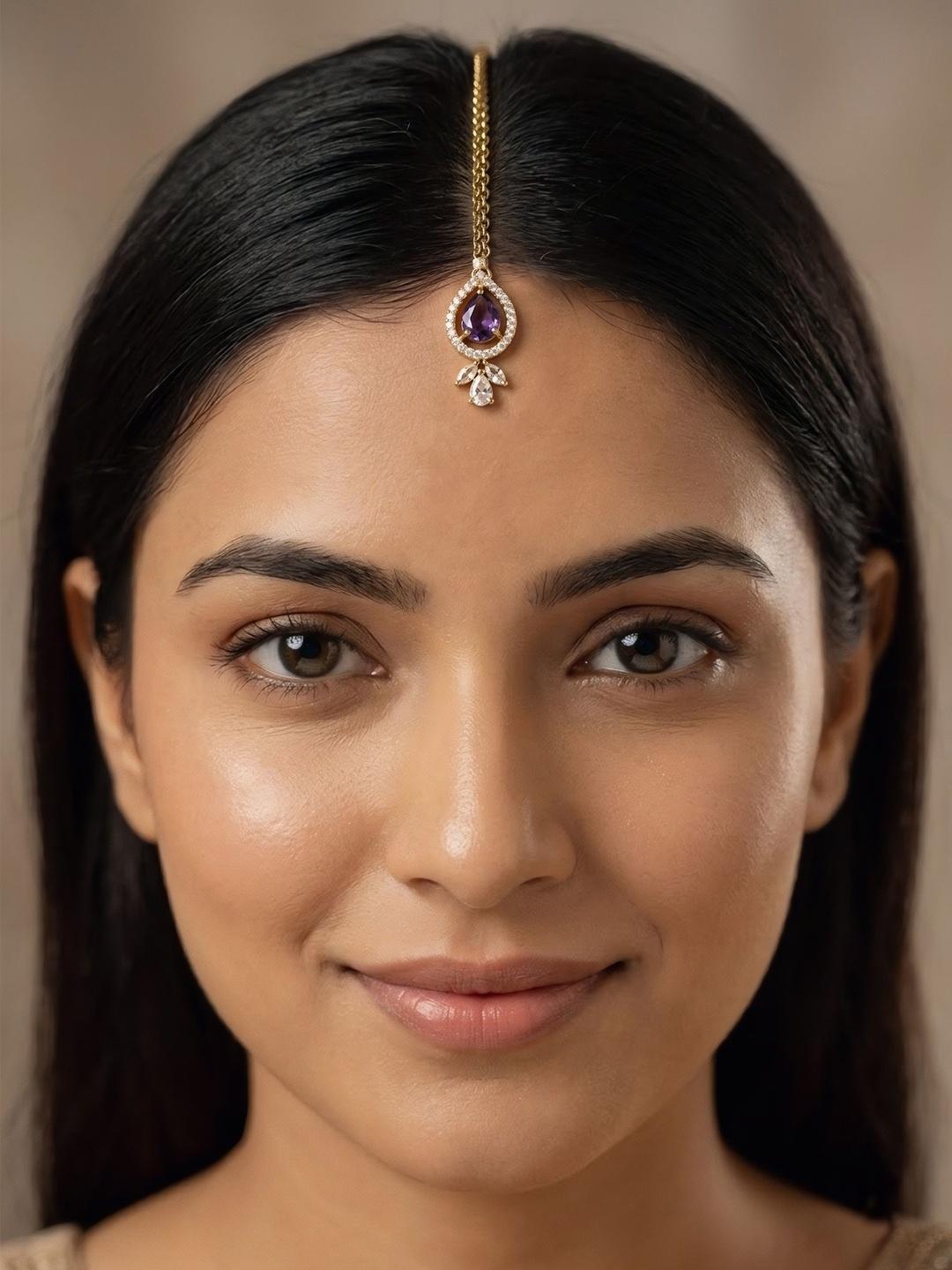 Buy PRIVIU Gold Plated American Diamond Studded Maang Tikka Head Jewellery -  - Accessories for Women