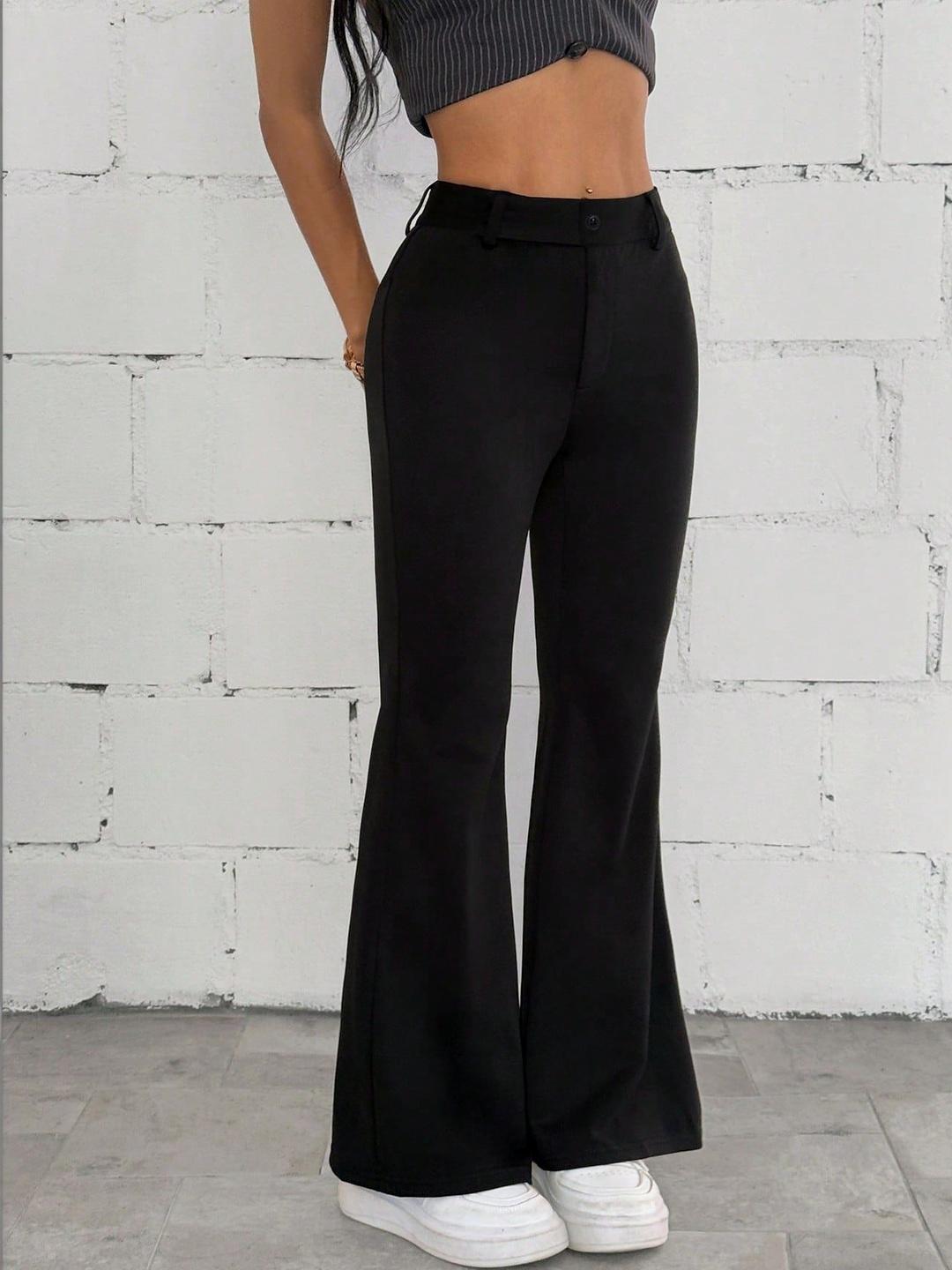 Trouser Rise Buy SZN Solid Ribbed Straight Fit High Rise Trouser - Trousers for ...