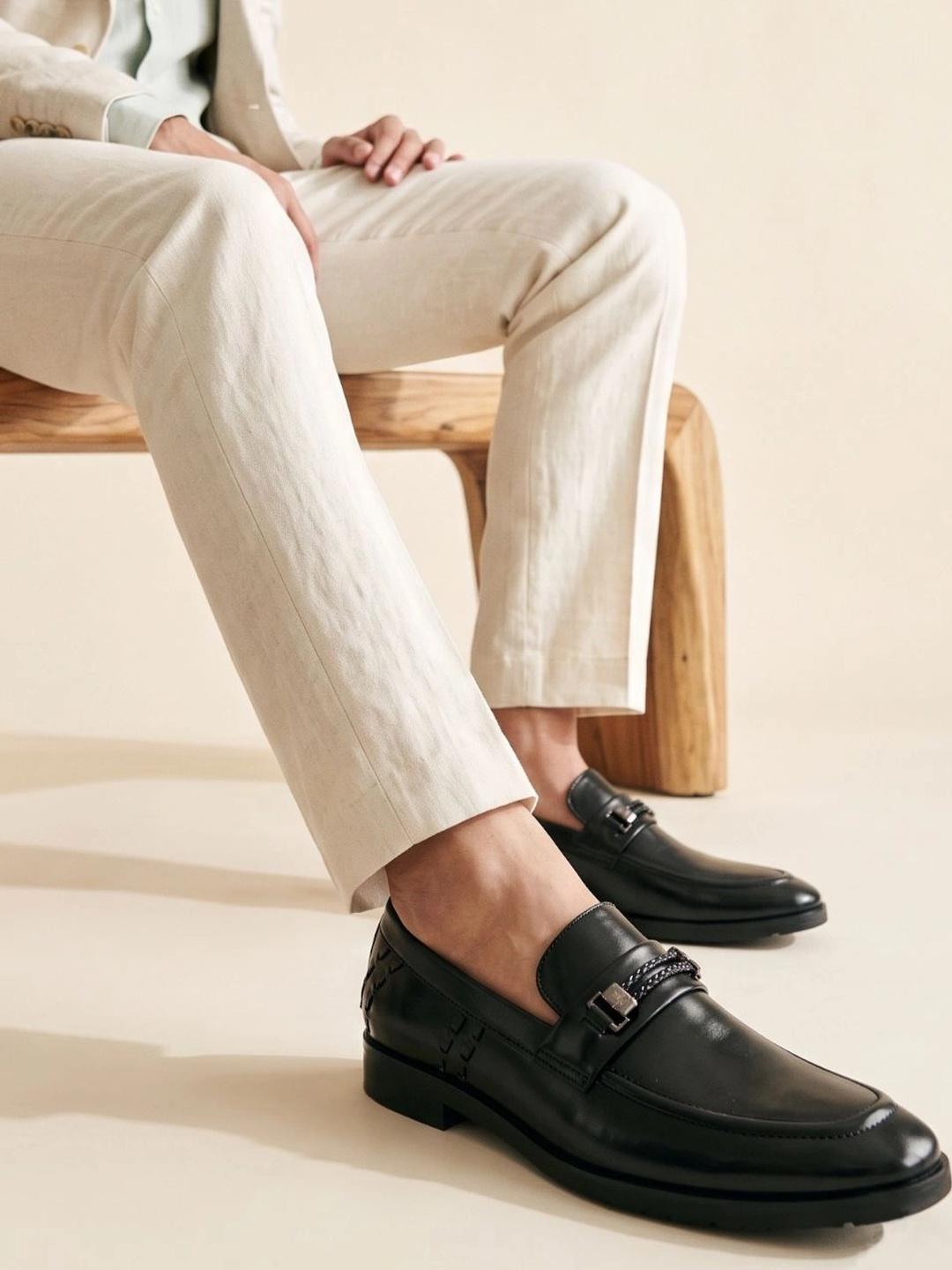 Buy House Of Pataudi Men Textured Round Toe Slip On Loafers Formal ...
