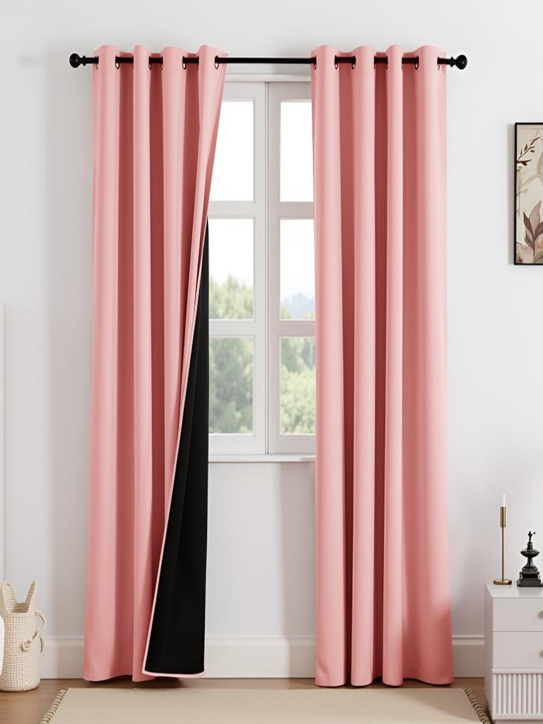Buy HOMEMONDE Set Of 2 Blackout Solid Polyester Eyelet Long Door Curtains 9 Feet - - Home for Unisex