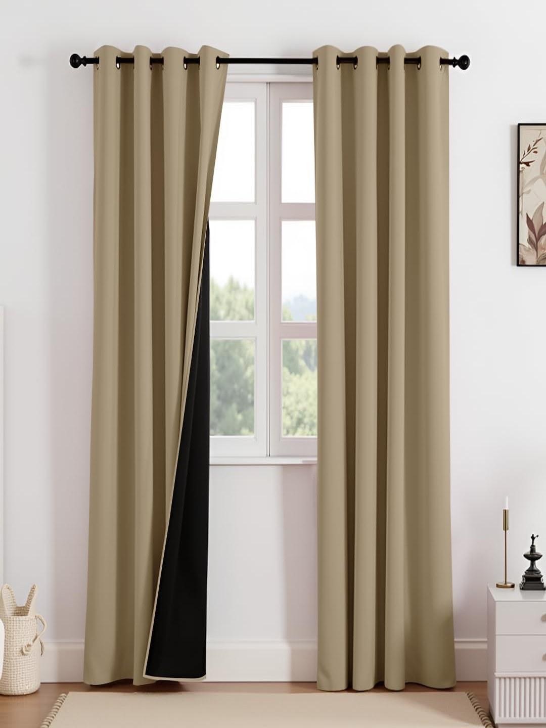 Buy HOMEMONDE Set Of 2 Blackout Solid Polyester Eyelet Long Door Curtains   9 Feet -  - Home for Unisex