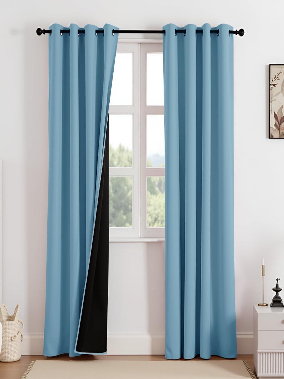 Buy HOMEMONDE Set Of 2 Blackout Solid Polyester Eyelet Long Door Curtains   5 Feet -  - Home for Unisex