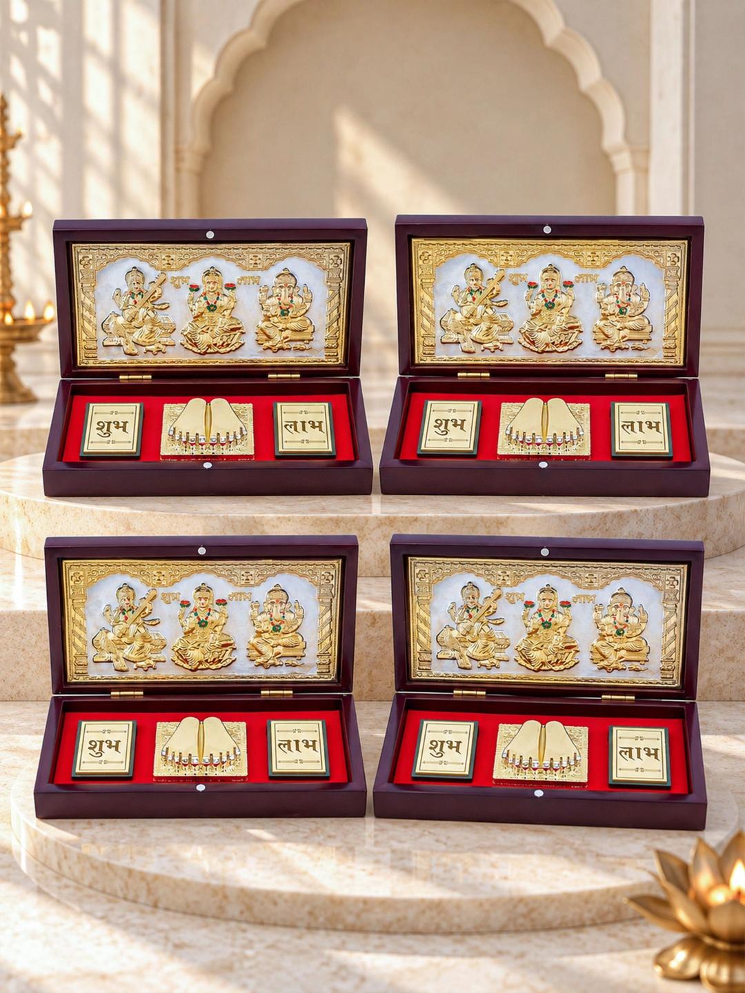 Buy Golden Peacock 4 Pcs Lakshmi Ganesh Saraswati Diwali Pooja Gift Box - - Home for Unisex