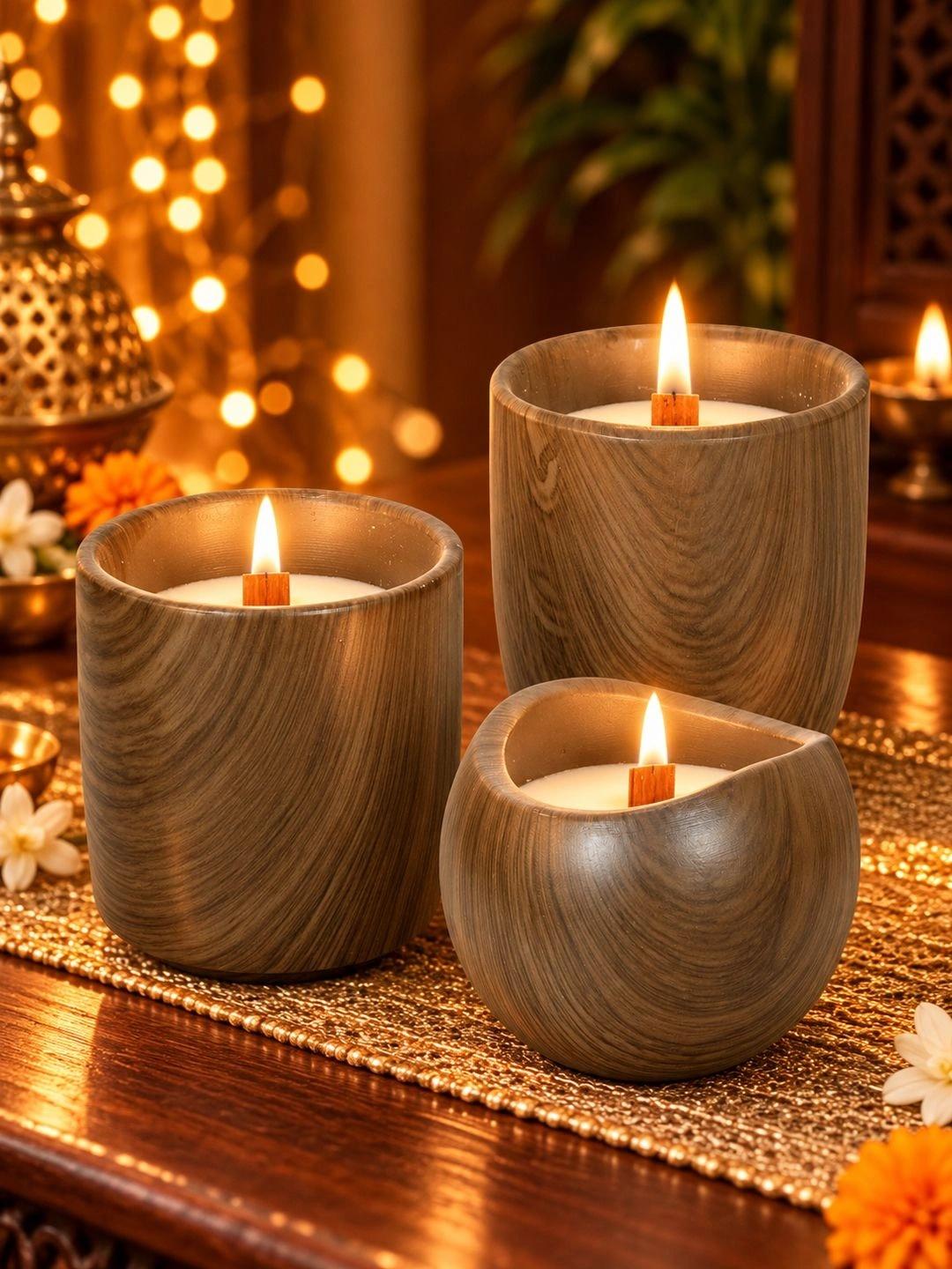 Buy TIED RIBBONS Diwali Festive 3Pcs Scented 1 Wick Sandalwood Solid ...