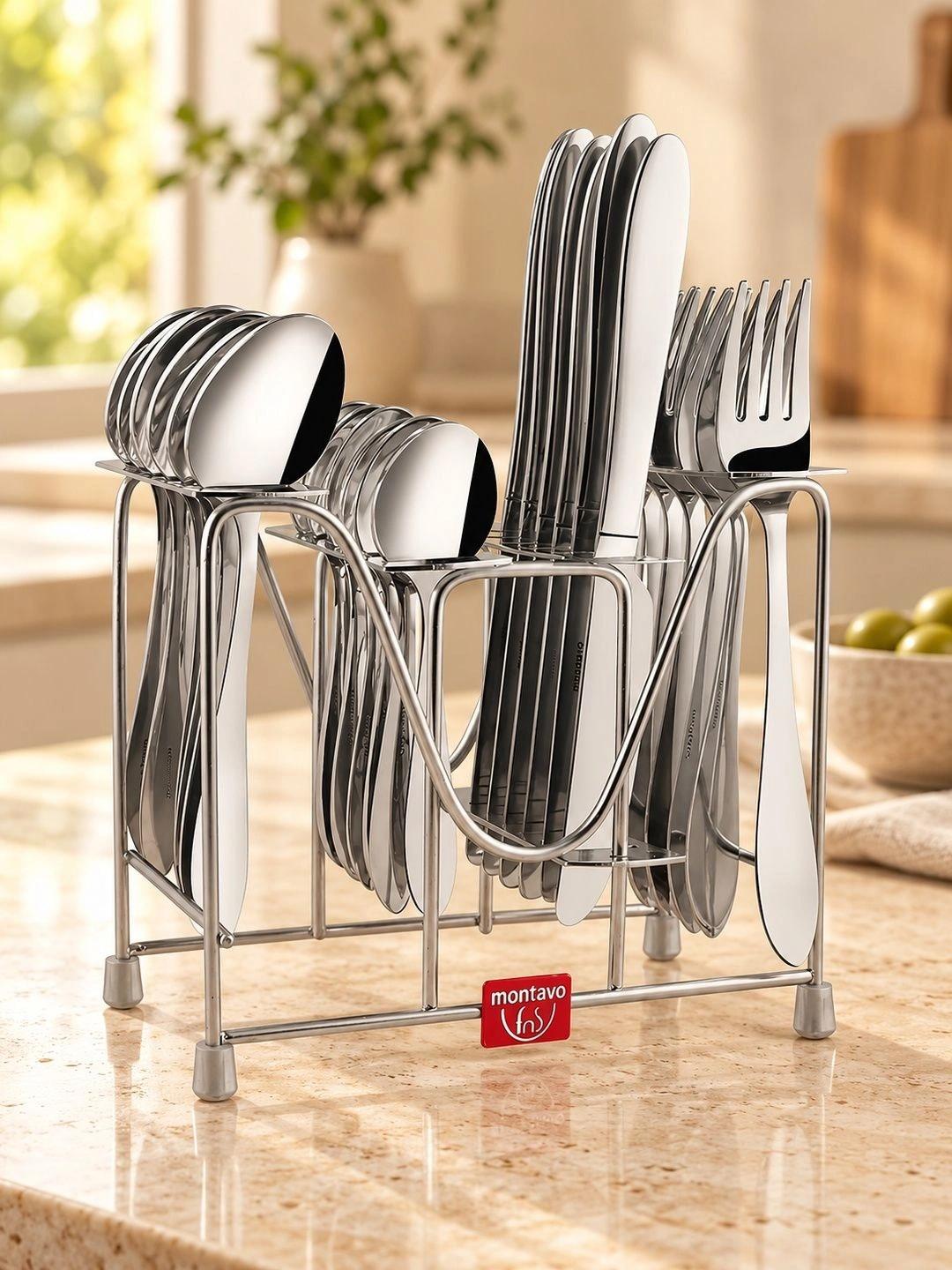 Buy FNS Orchid 24 Pcs Stainless Steel Cutlery Set With Stand -  - Home for Unisex