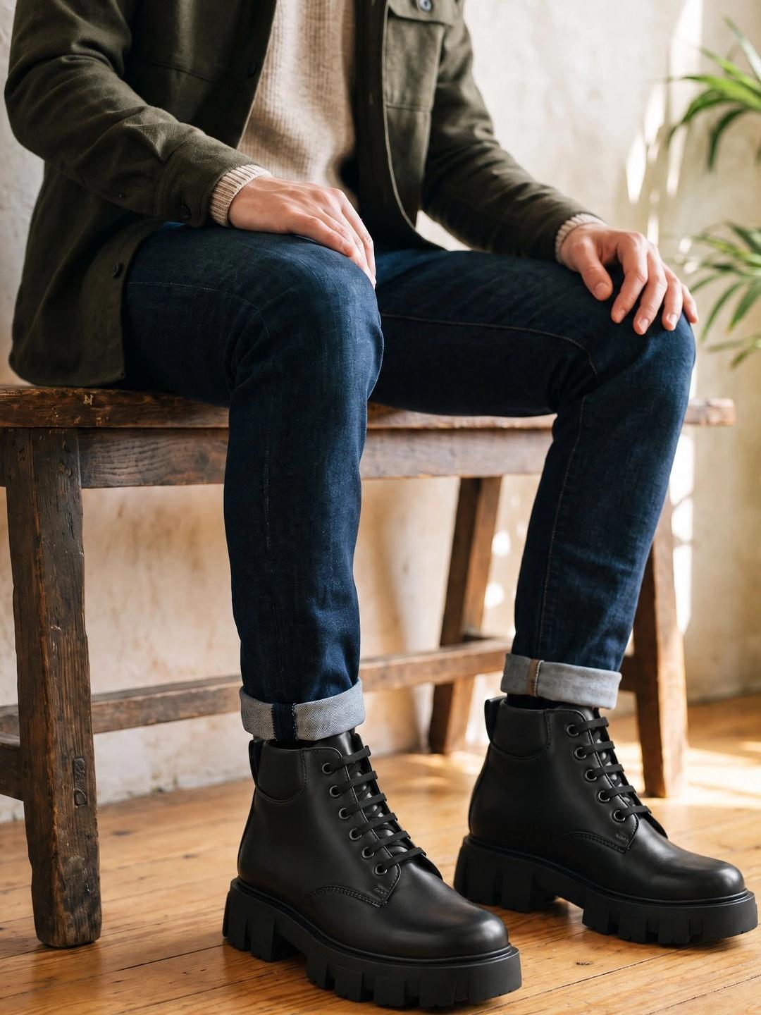 Men Exercise Wallet Buy Leo's Fitness Shoes Men Round Toe Lace Ups Chunky Boots - Boots for ...