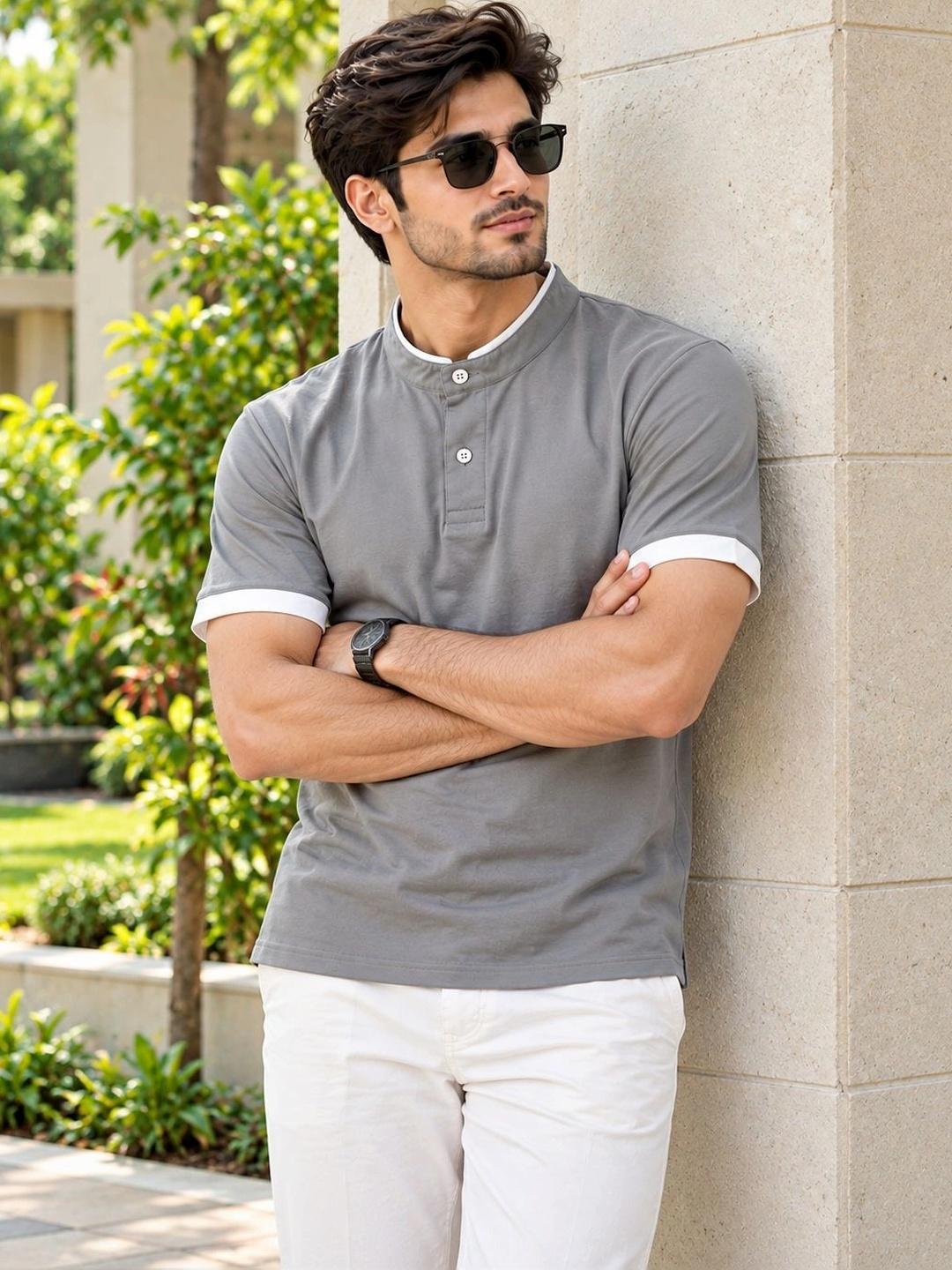 Men Exercise Wallet Buy Roadster Men Mandarin Collar T Shirt With Mask - Tshirts for Men ...