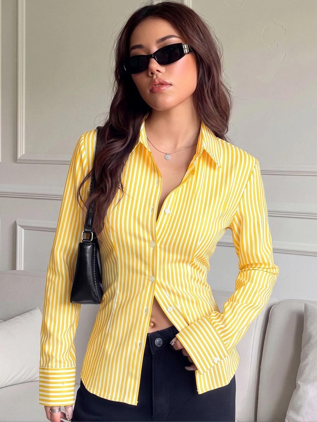 Buy MULVARI Women Slim Fit Striped Casual Shirt - Shirts for Women ...