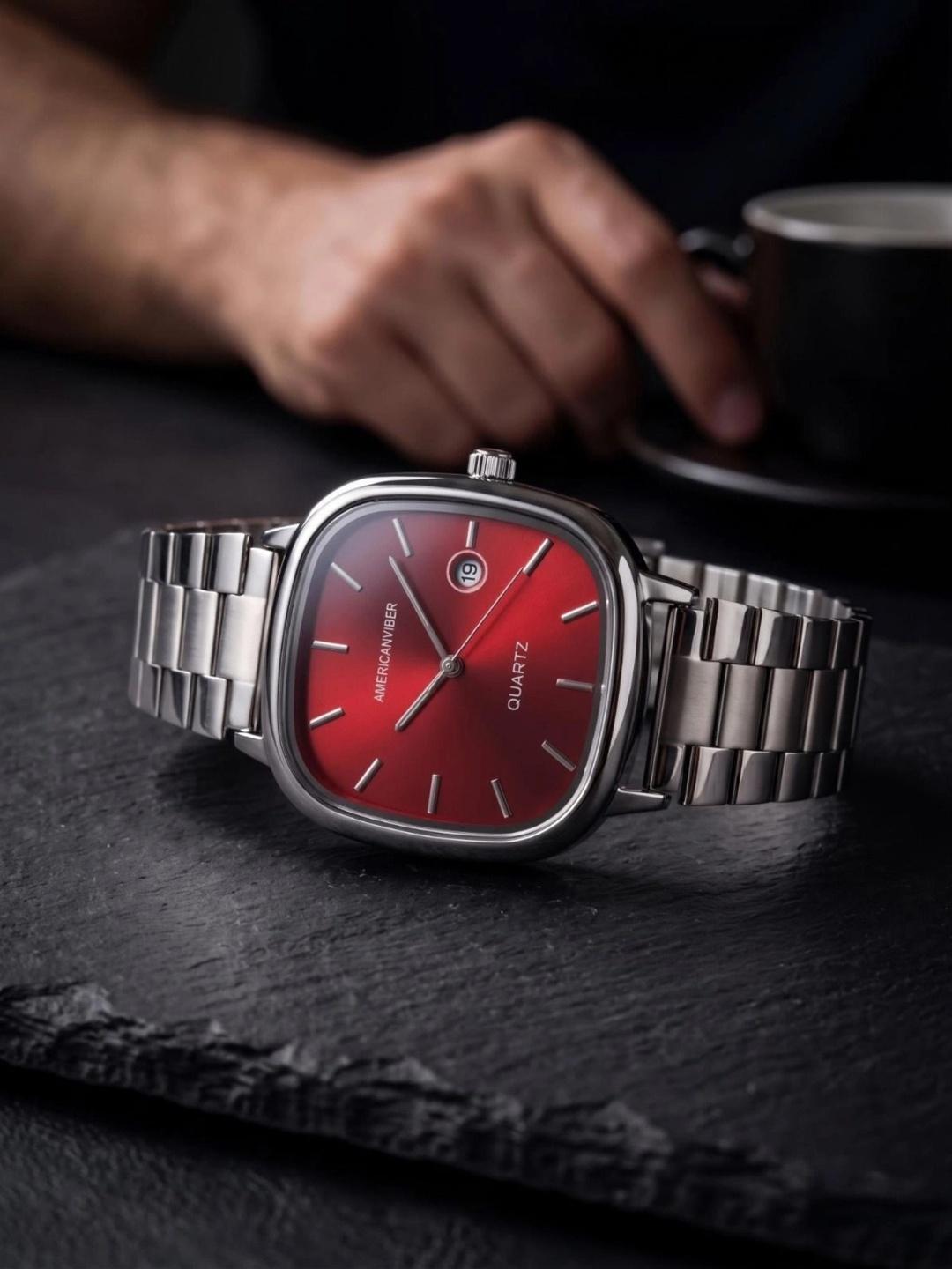 Buy Americanviber Unisex Dial & Stainless Steel Bracelet Style Straps Analogue Date Aperture Watch AVM00031 RED -  - Accessories for Unisex