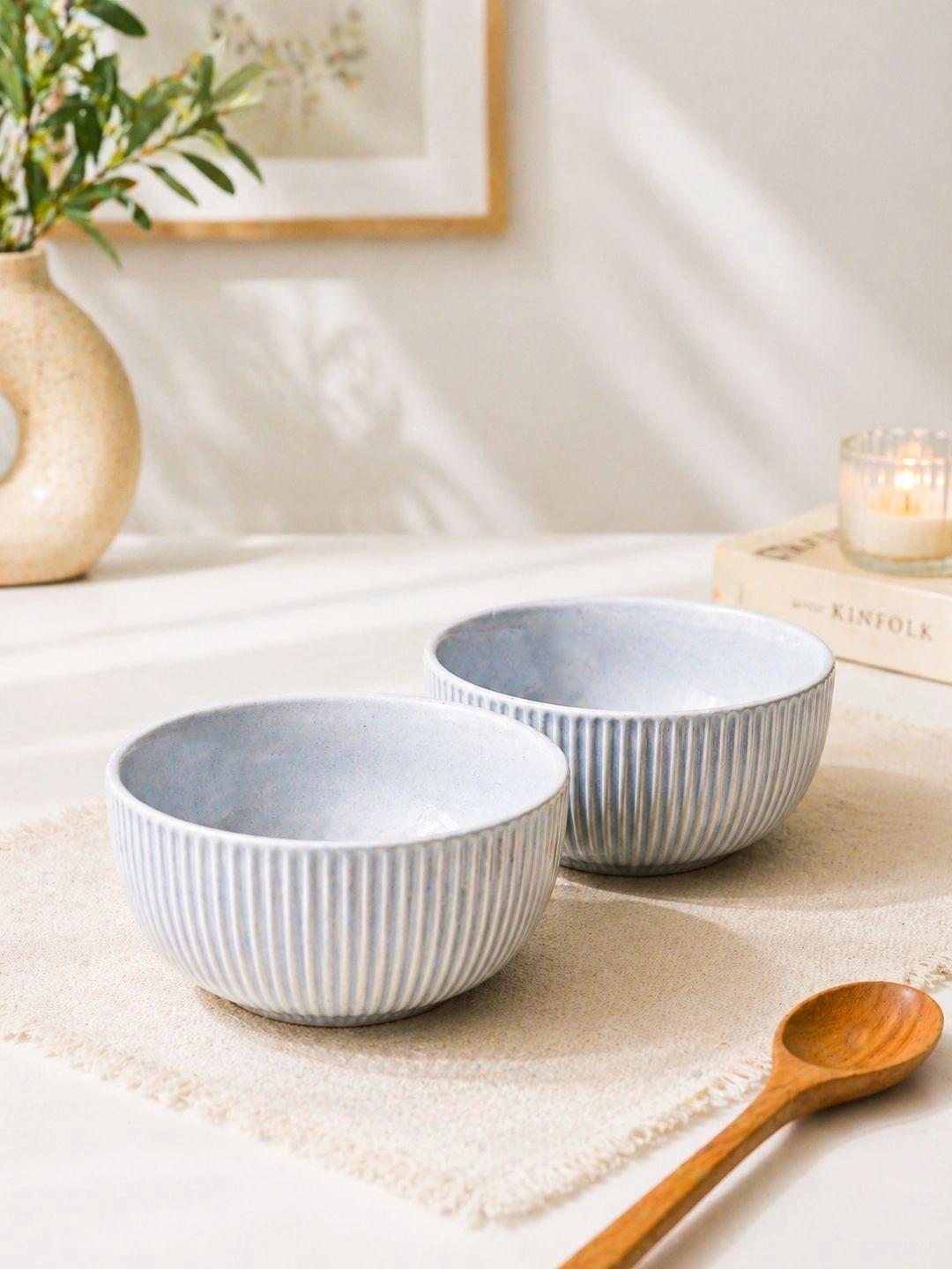 Buy MARKET99 Set Of 2 Fluted Round Grey Coloured Ceramic Soup Bowl 520 Ml Each -  - Home for Unisex