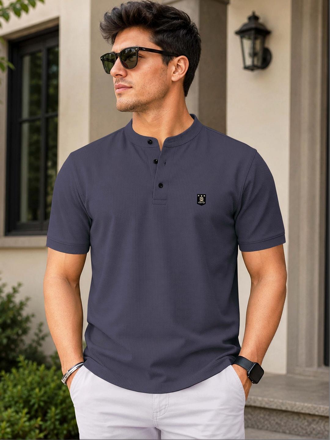 Buy VeBNoR Men Brand Logo Mandarin Collar T Shirt - Tshirts for Men ...