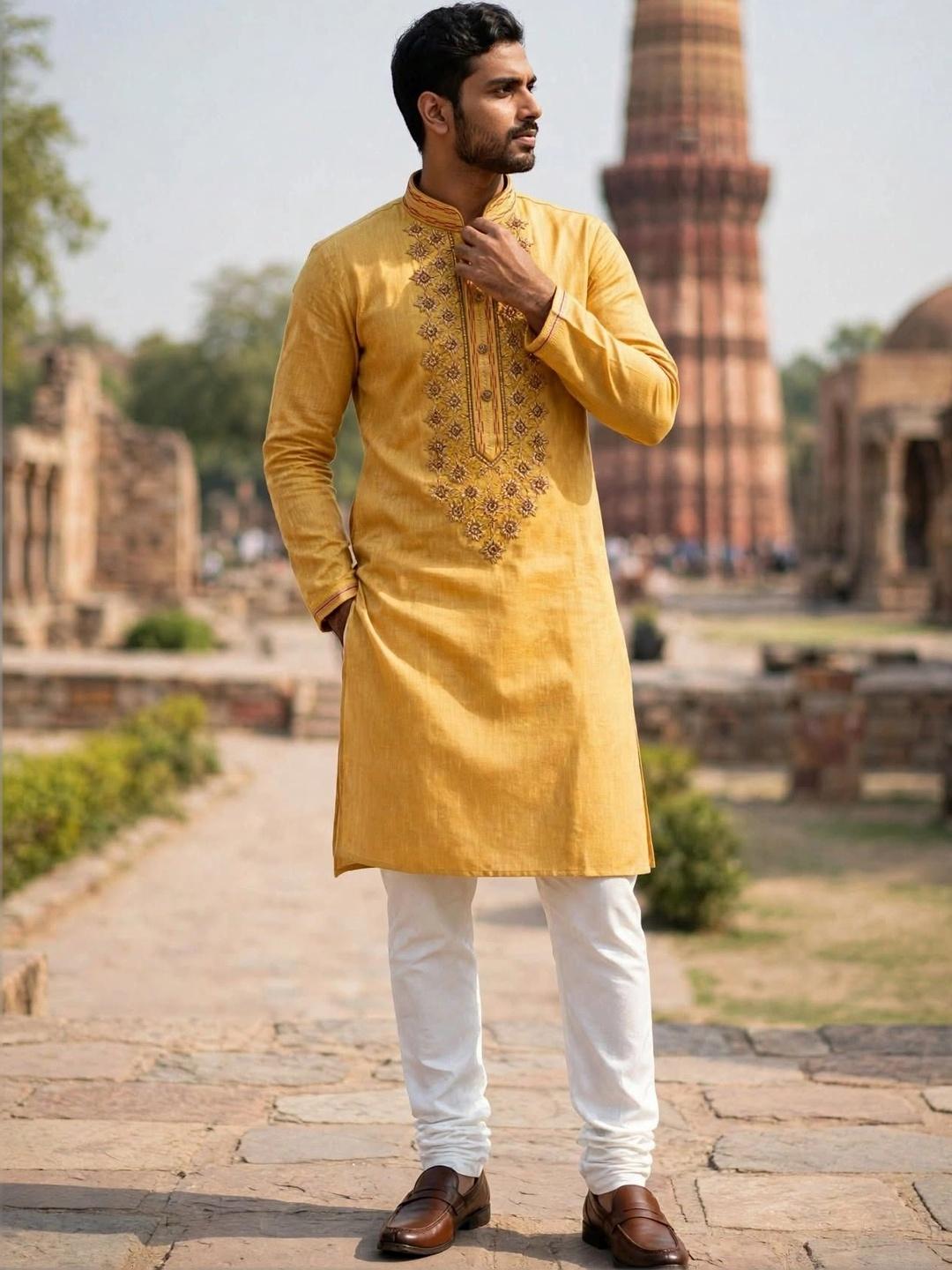 Buy MEHWISH Men Embroidered Thread Work Handloom Straight Kurta ...