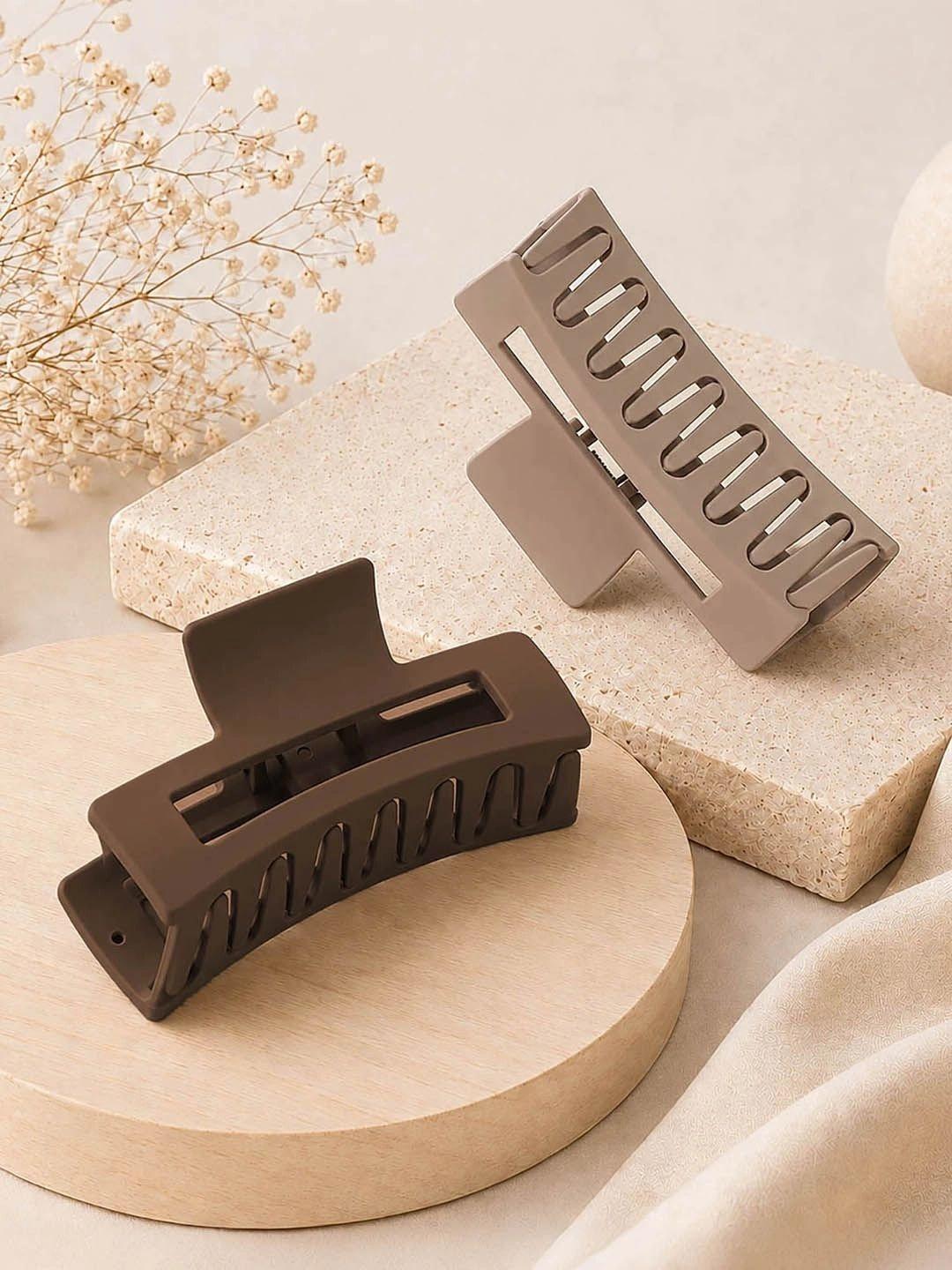 Buy Hair Drama Co. Women Set Of 2 Brown Shades Acrylic Korean Style Hair Claw Clips Clutcher -  - Accessories for Women