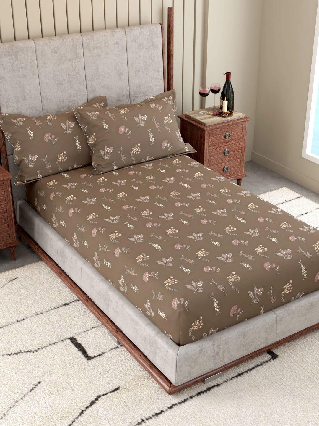 Buy Pure Decor Brown Floral 180 TC Single Bedsheet With 2 Pillow Covers - - Home for Unisex