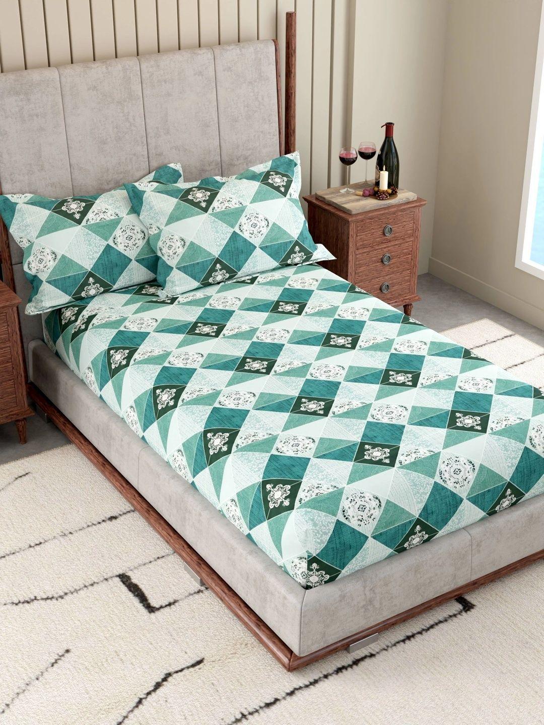 Buy Pure Decor Blue & Green 180 TC Single Bedsheet With 2 Pillow Covers - - Home for Unisex