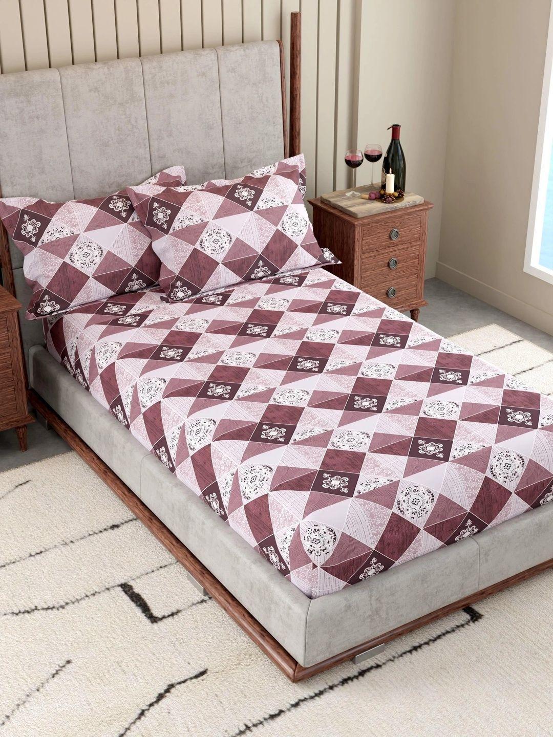 Buy Pure Decor White & Purple 180 TC Single Bedsheet With 2 Pillow Covers - - Home for Unisex