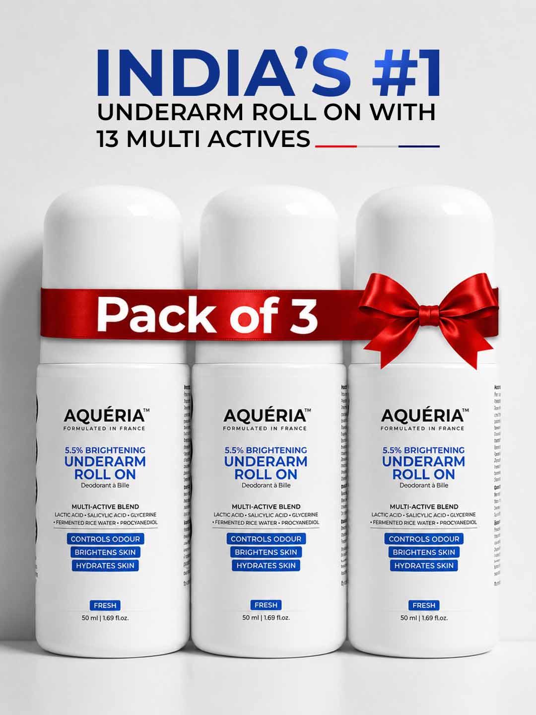 Buy Aqueria Set Of 3 5.5% AHA BHA Brightening Underarm Roll On 50 Ml Each - - Personal Care for Unisex
