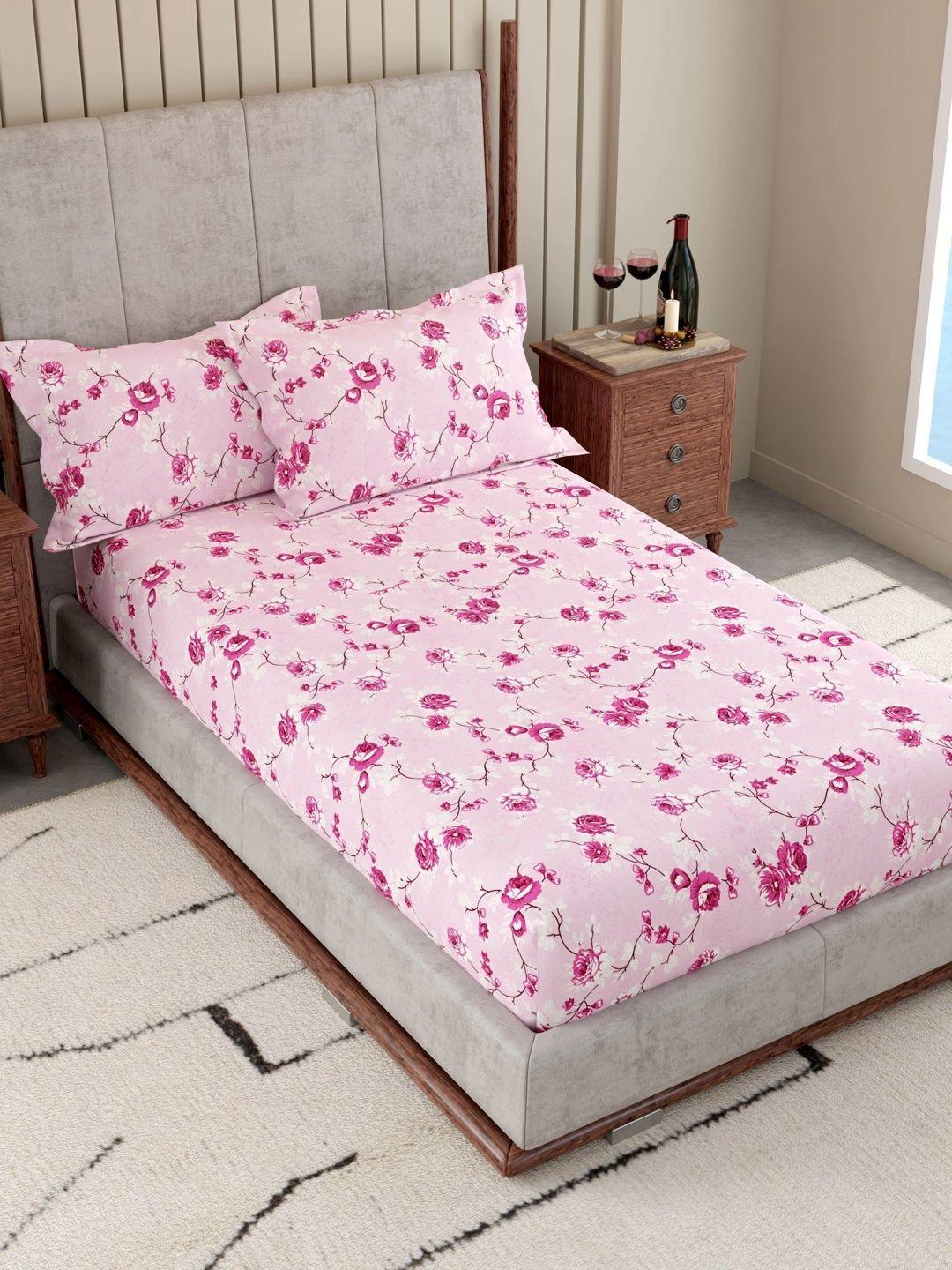 Buy Pure Decor Pink Floral 180 TC Single Bedsheet With 2 Pillow Covers -  - Home for Unisex