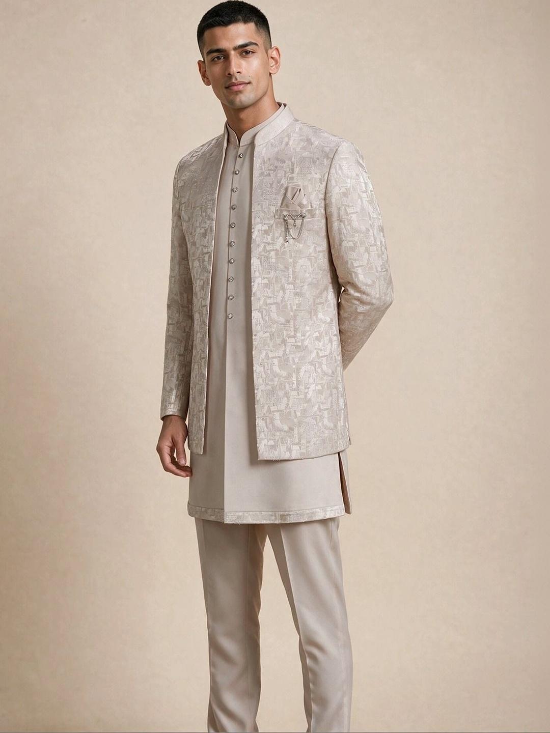Buy Manyavar Embroidered Mandarin Collar Sherwani - Sherwani for Men ...