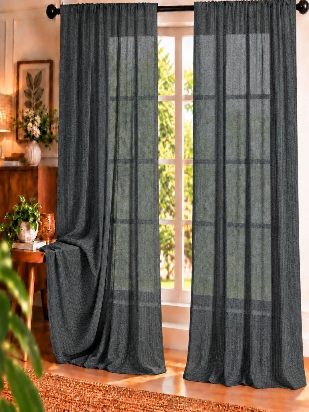 Buy Cortina Black 2 Pieces Eyelet Linen Long Door Curtain -  - Home for Unisex