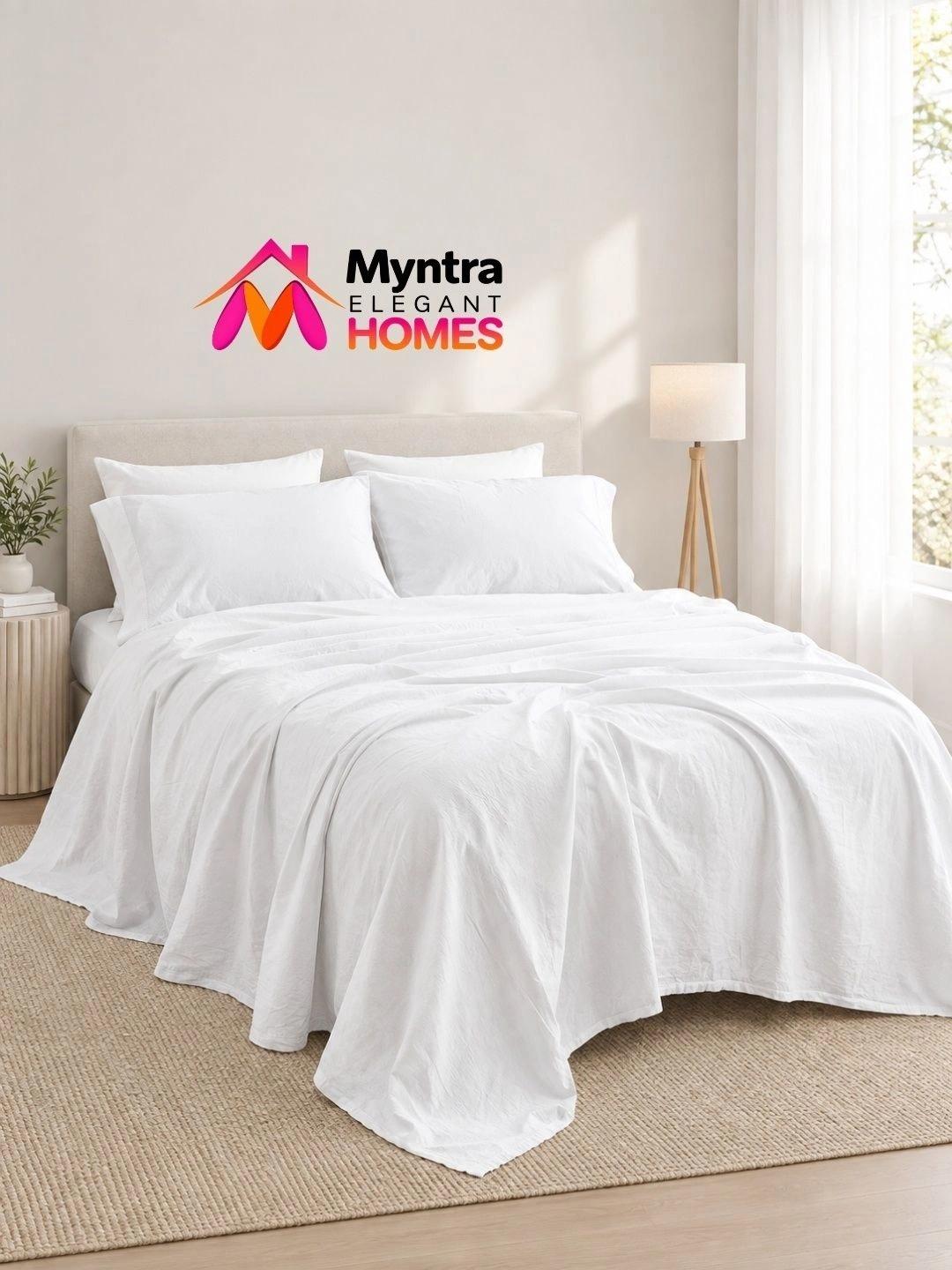 Buy Myntra Elegant Homes White 300 TC Pure Cotton King Double Bedsheet With 2 Pillow Covers 2.74 M X 2.74 M - - Home for Unisex
