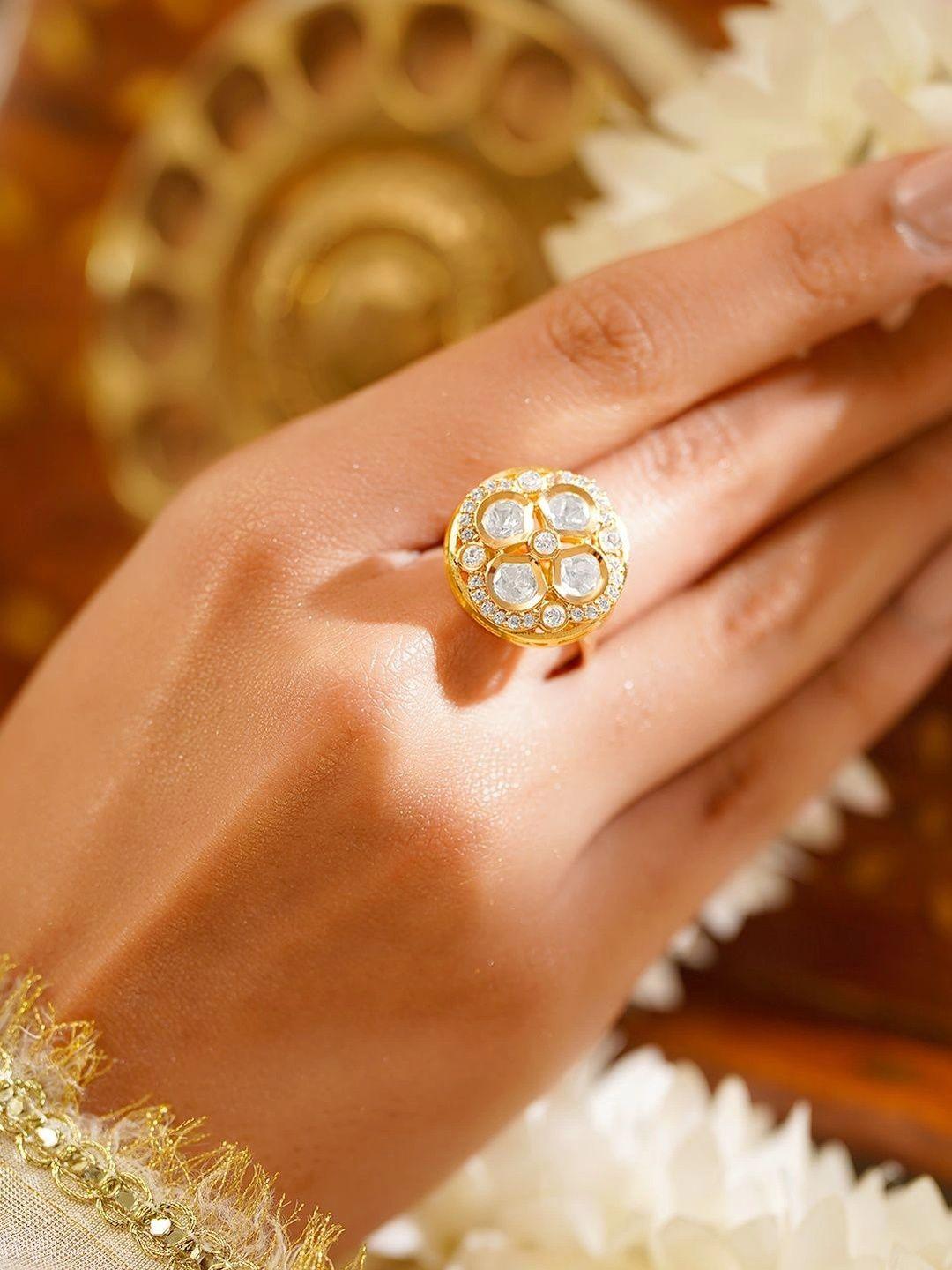 Buy Rubans Gold Plated Kundan Halo Adjustable Ring - - Accessories for Women