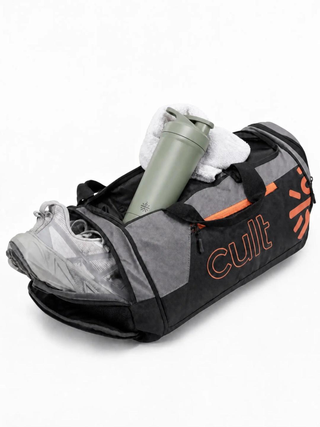 Buy CULT Grey & Orange Printed Duffel Bag With Shoe Compartment -  - Accessories for Unisex