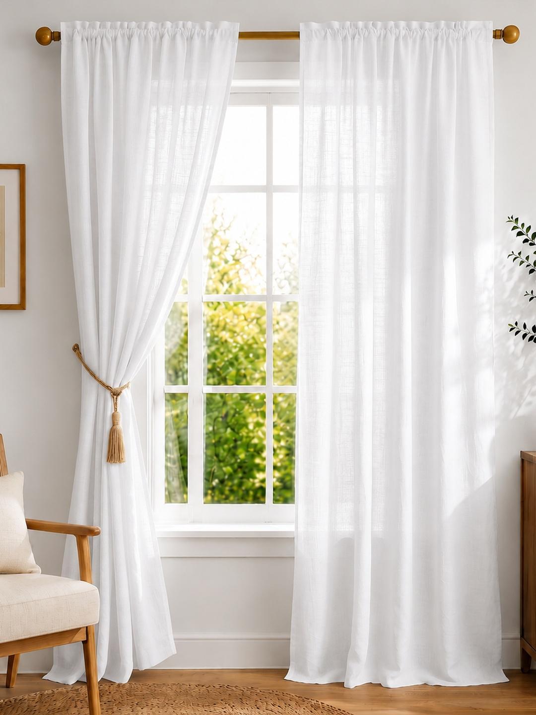 Buy HOMEMONDE White 2 Pieces Solid Sheer Rod Pocket Cotton Door Curtains -  - Home for Unisex