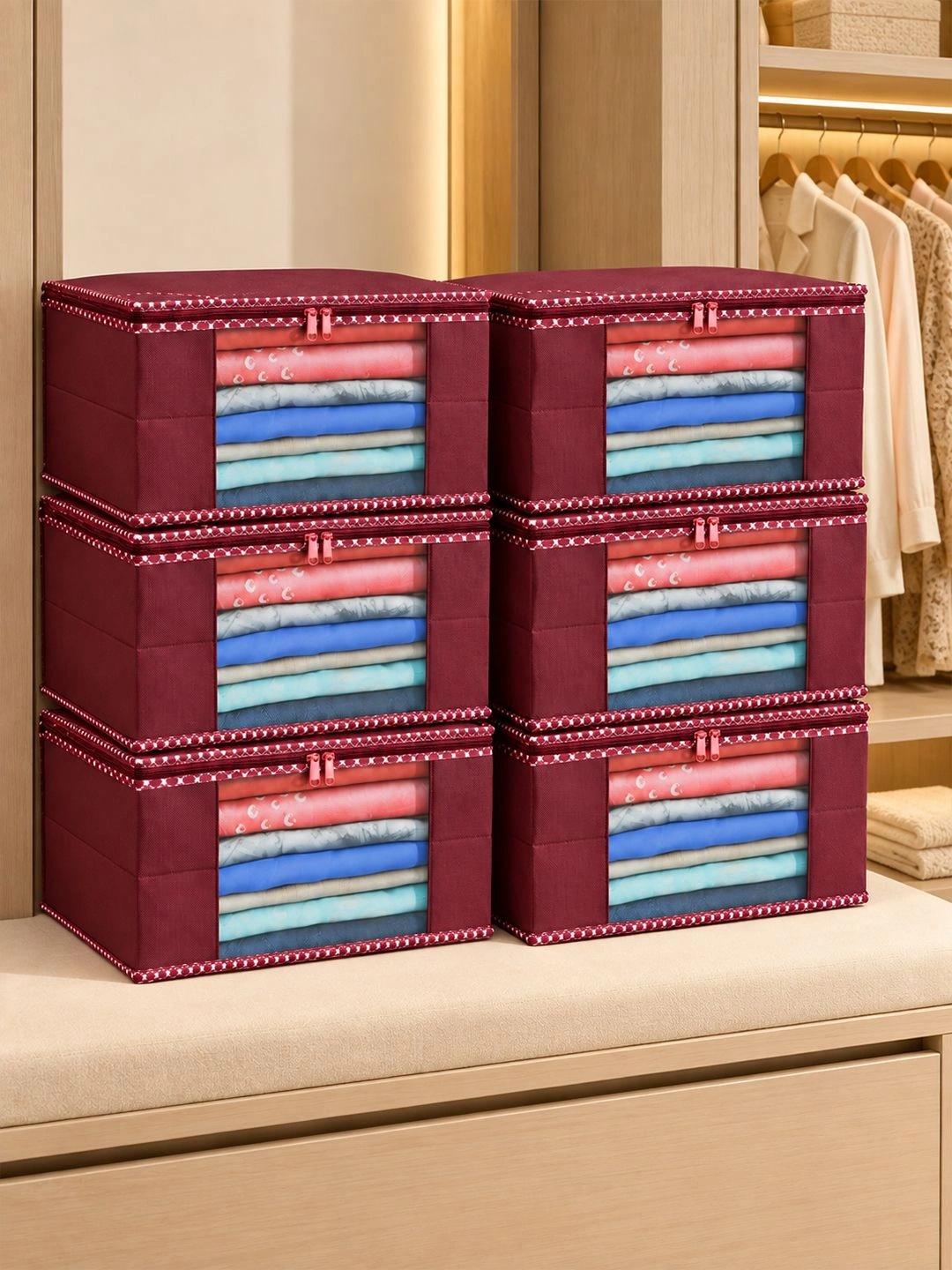 Buy Aura Maroon Set Of 6 Non Woven Saree Cover 9 Inch Clothes Bag - - Home for Unisex