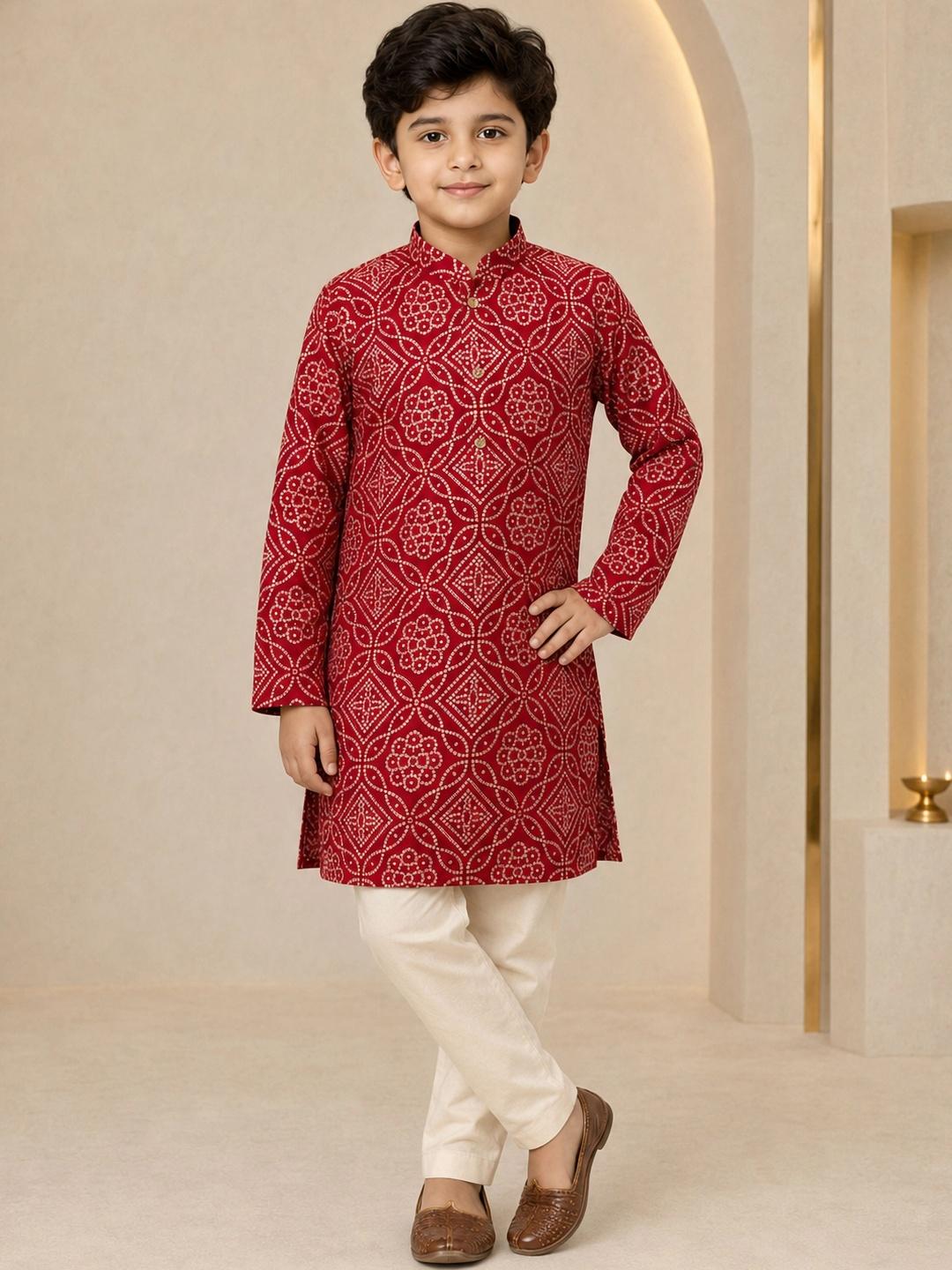 Buy VASTRAMAY Boys Ethnic Motifs Printed Regular Kurta With Pyjamas ...