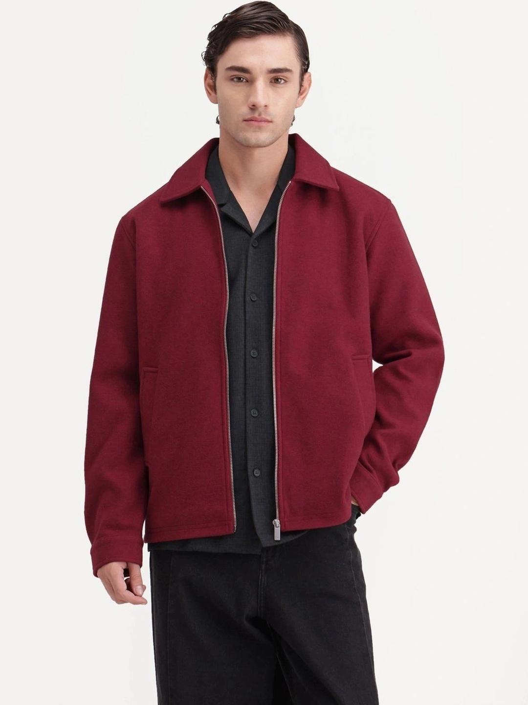 Buy RARE RABBIT Men Solid Tweeder Spread Collar Zip Front Tailored ...
