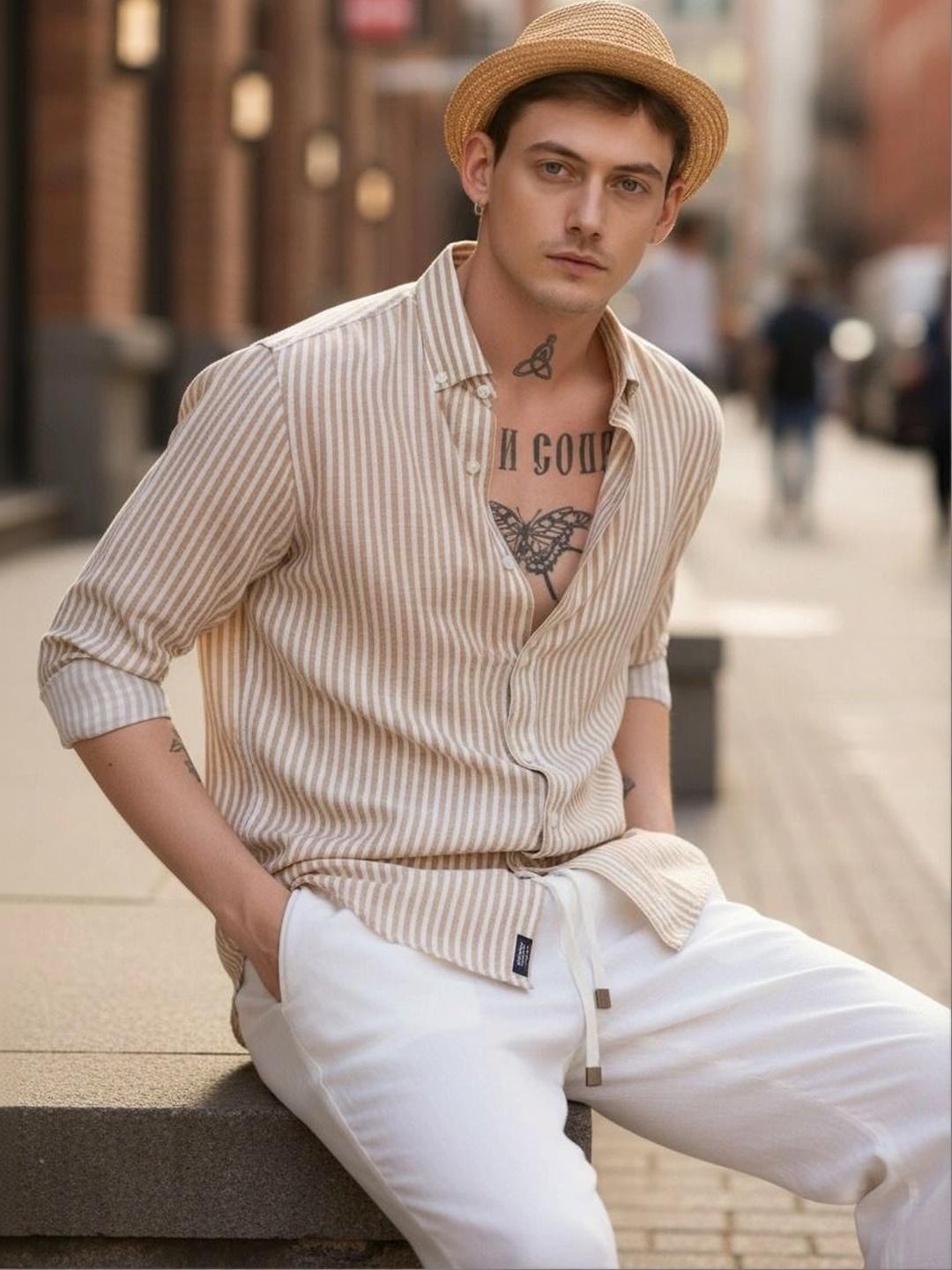 RODEIZ Men Comfort Slim Fit Striped Casual Shirt - Image 1