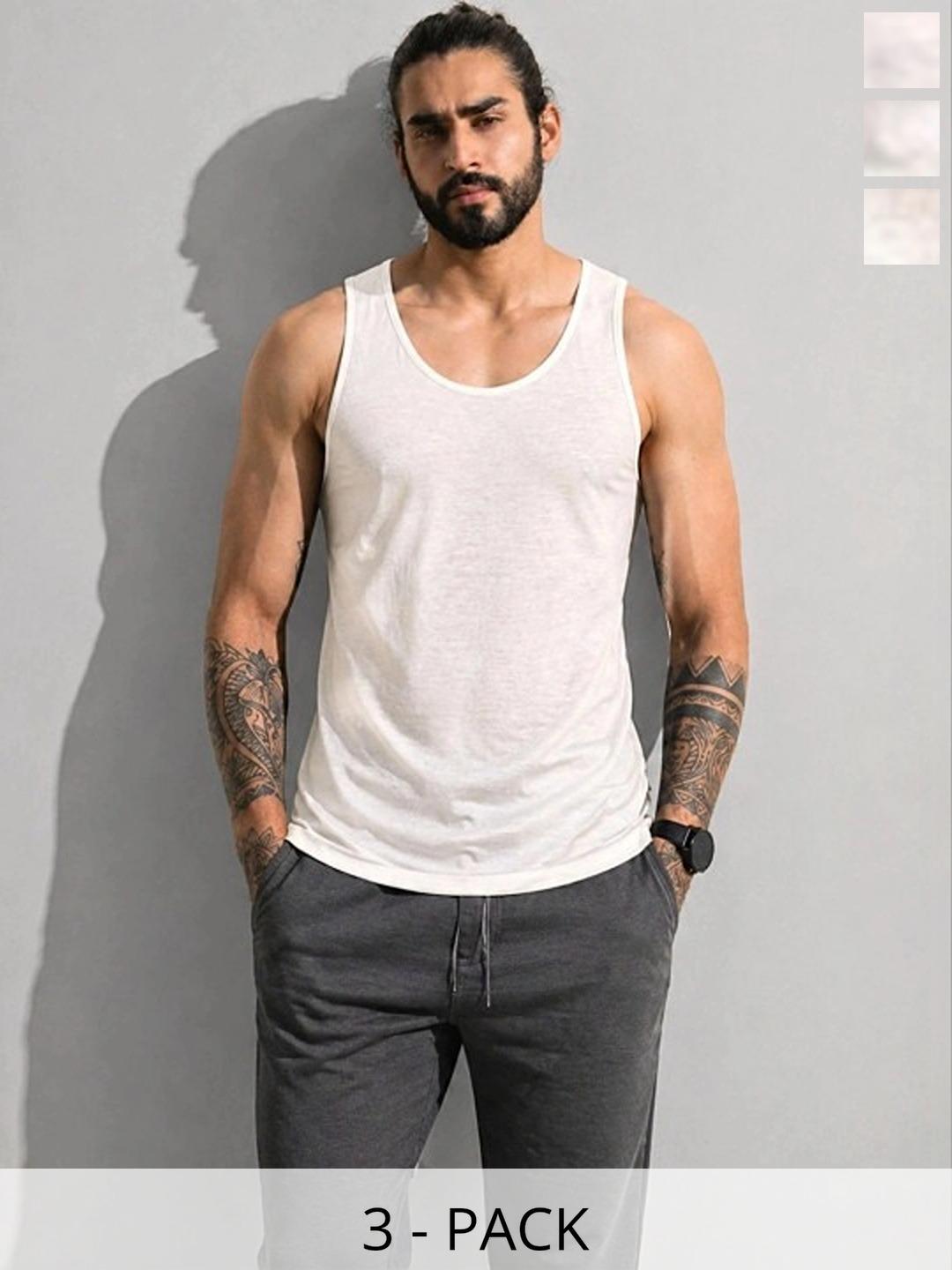 Buy Roadster Sleeveless Pack Of 3 Cotton Blend Tank -  - Apparel for Men