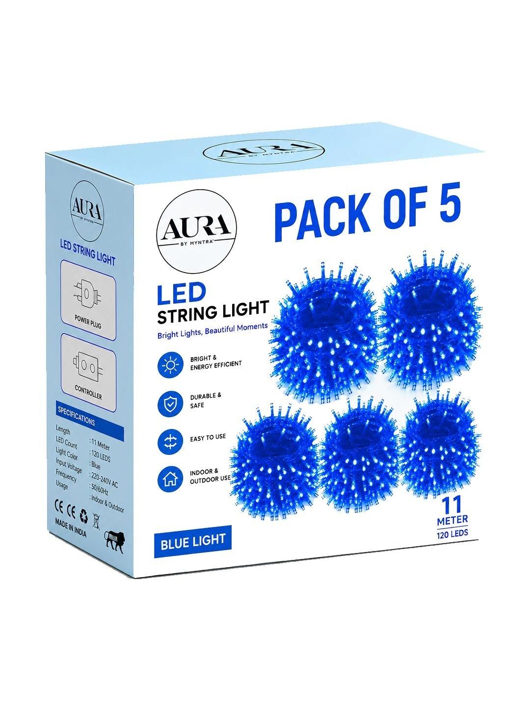 Buy Aura 40 LEDs 11 M Blue Steady Bulb Rice Lights Pack Of 5 String Lights - - Home for Unisex