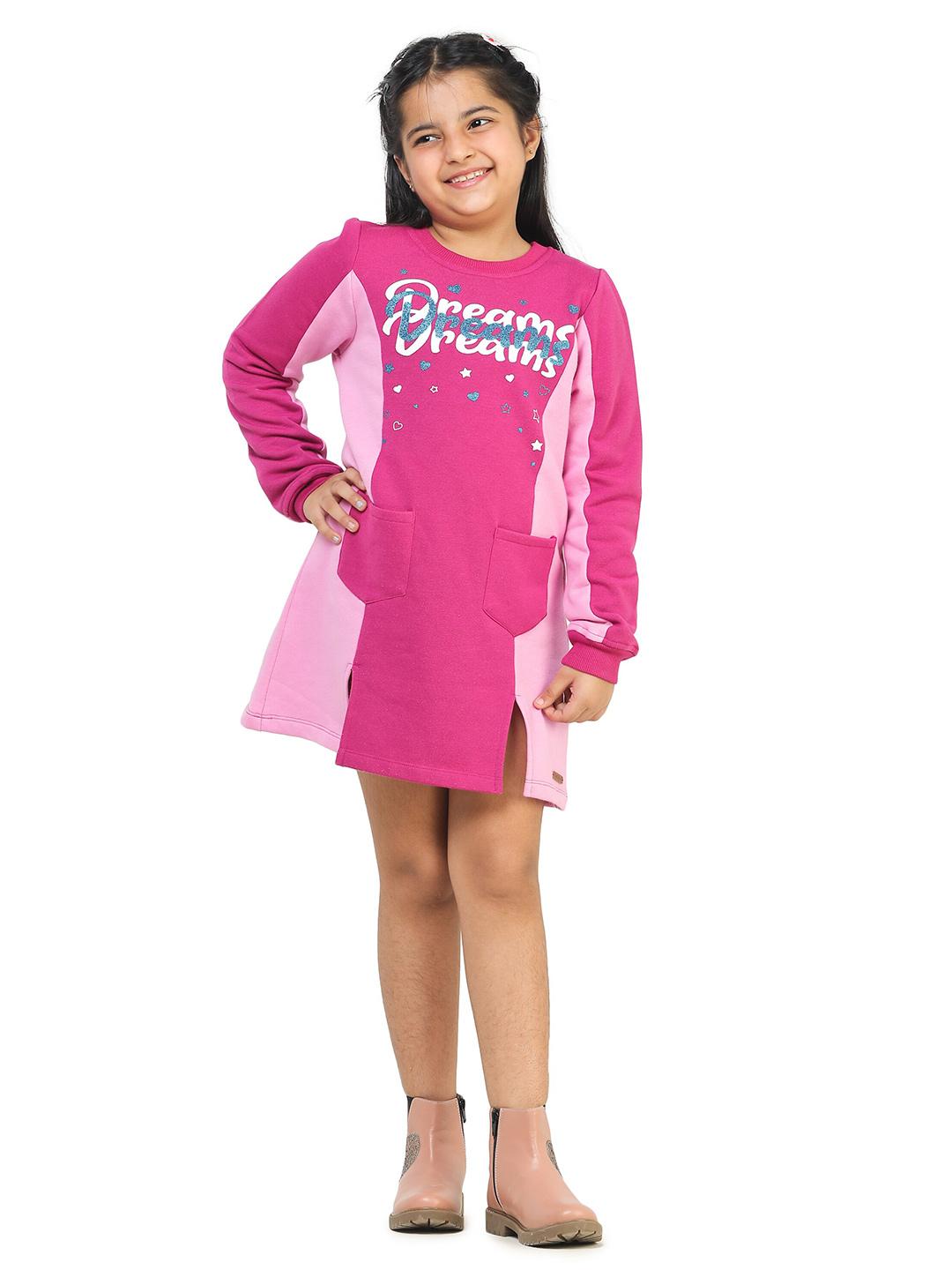 Girls Pink Printed Sleeve Less Cotton Dress