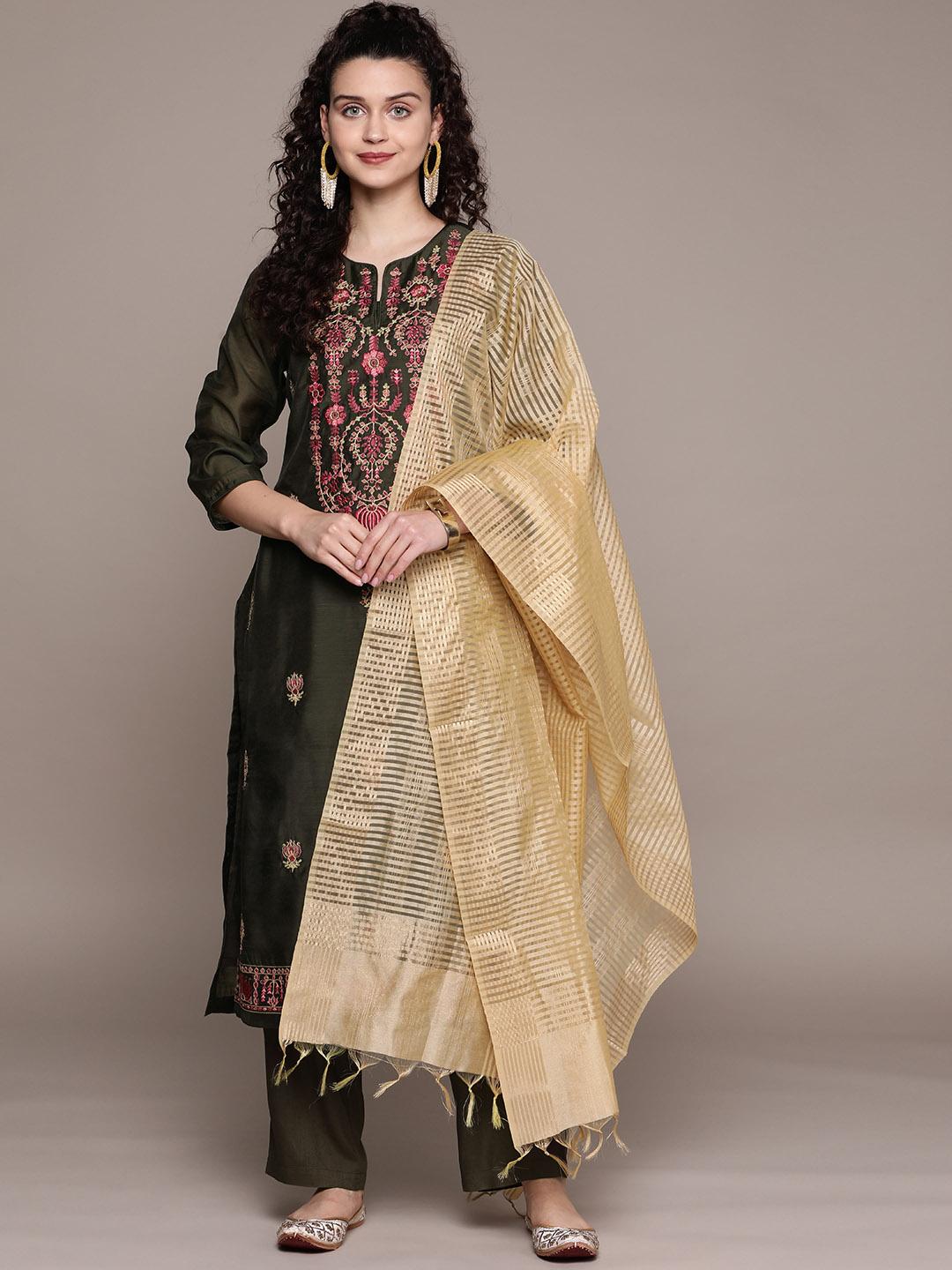 Buy Aarke Ritu Kumar Ethnic Motifs Embroidered Kurta With Trousers ...