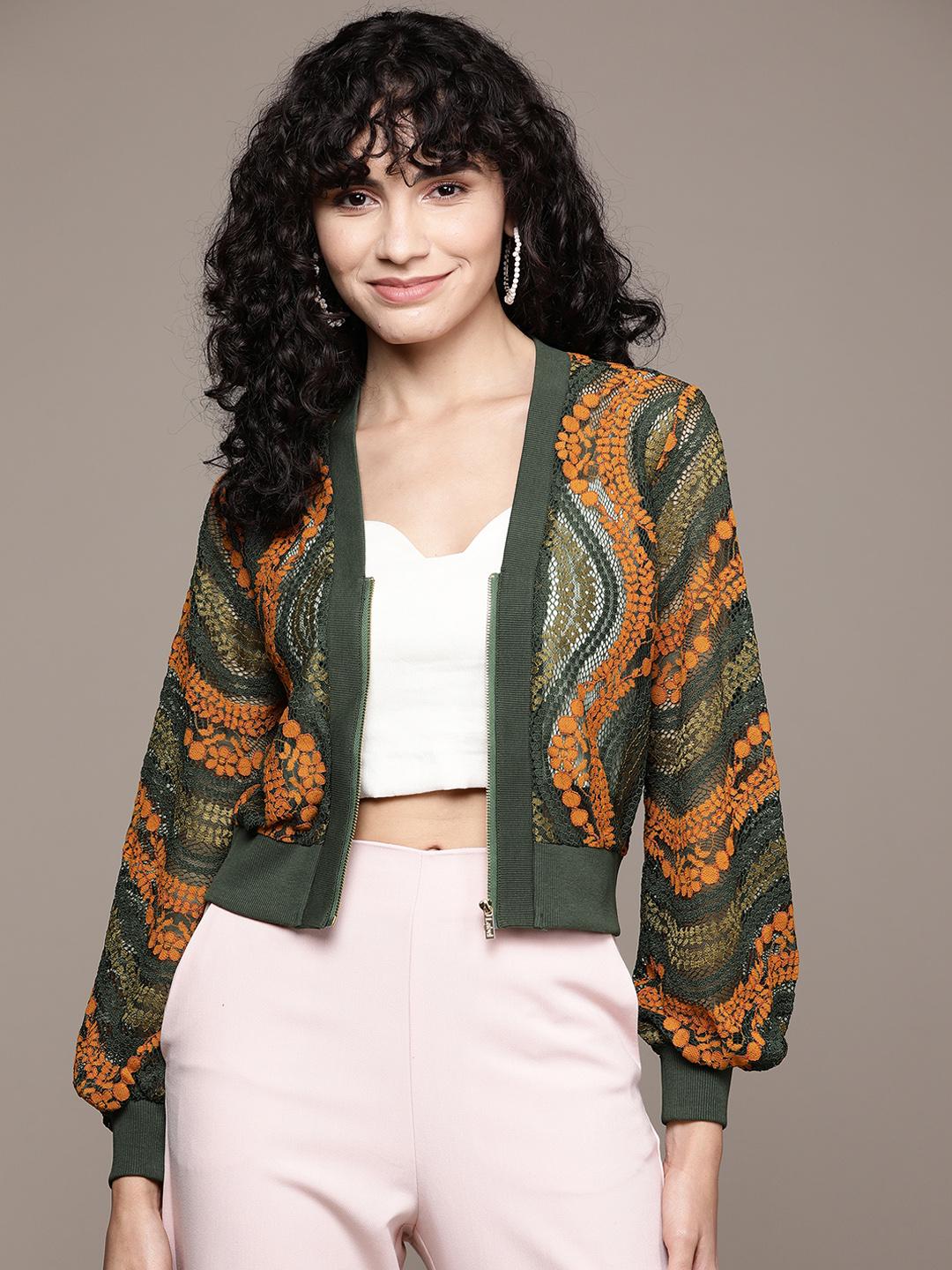 Open Jacket Buy Label Ritu Kumar Women Green & Orange Open Front Jacket - Jackets ...
