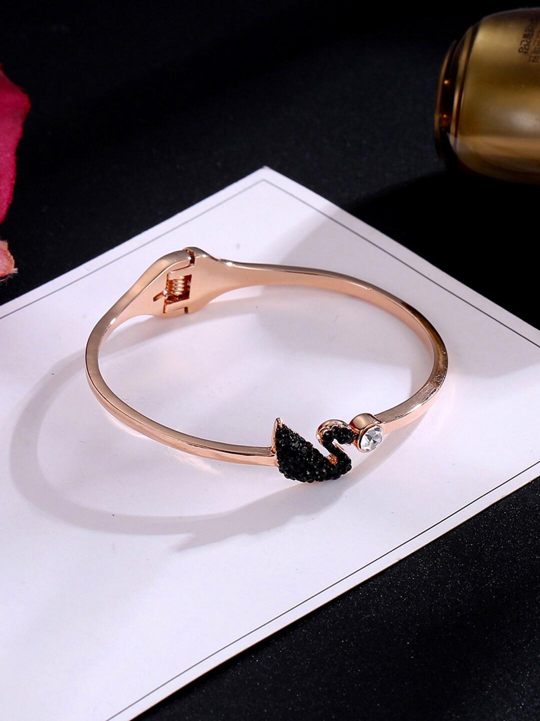 Buy Designs By Jewels Galaxy Women Rose Gold & Black Brass American Diamond Rose Gold Plated Bangle Style Bracelet - - Accessories for Women
