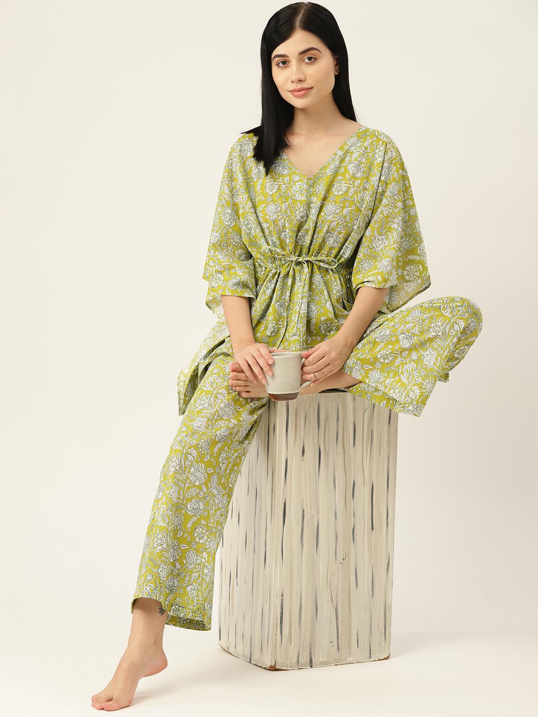 Green Ribbed Night Suit